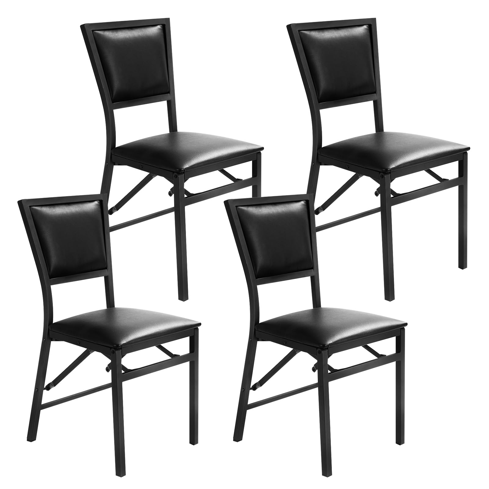 Giantex Set of 4 Folding Dining Chairs with Padded Seats - Sturdy Metal Frame, Space Saving Design & Floor Protectors - Foldable Chairs for Small Apartments, Parties, Extra Guests (Black) - Perfect for Home, Office, Events & Outdoor Gatherings