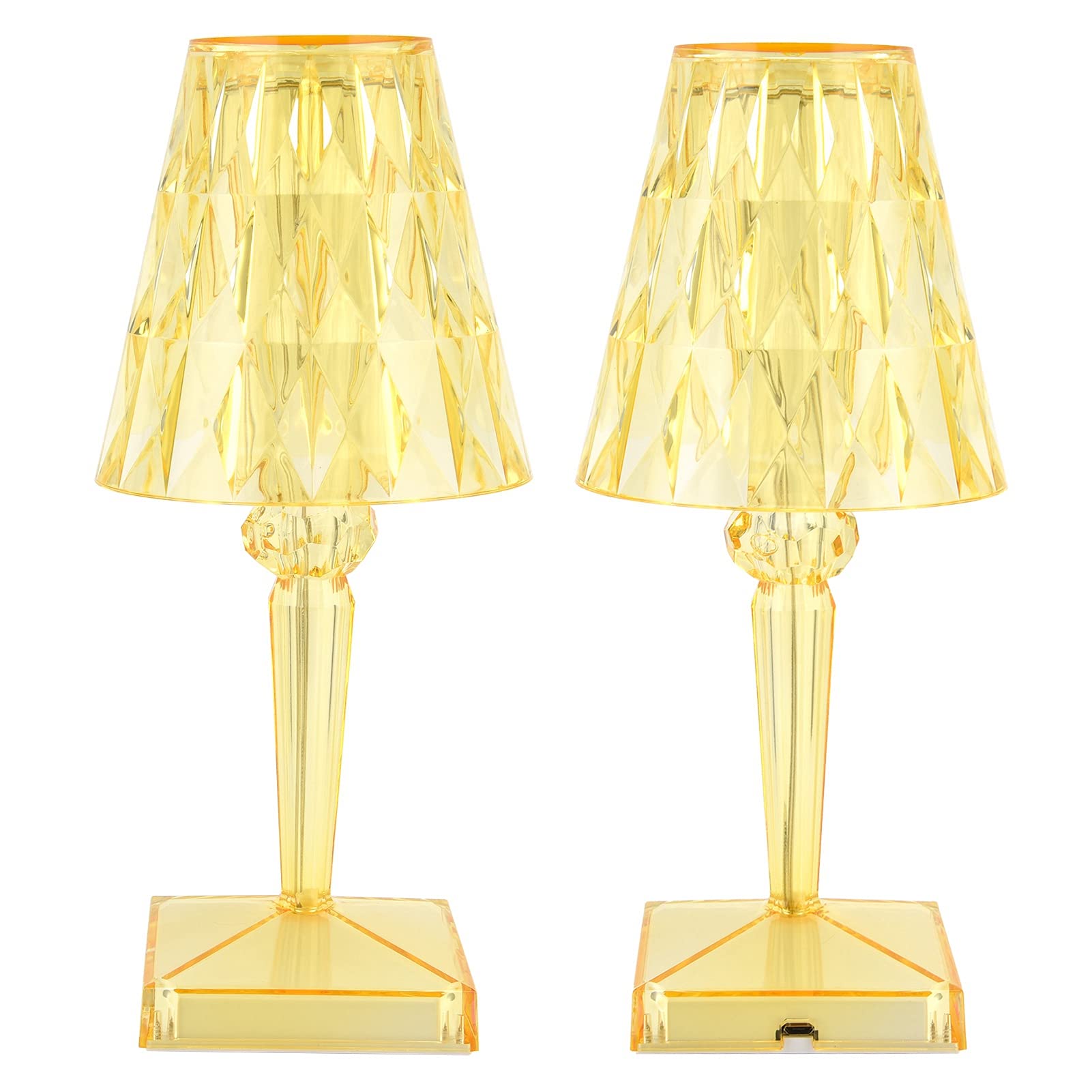 Crystal Table Lamp - Small USB Charging Prism Light with Warm White Glow & High Light Transmittance for Study Room, Bedroom & Office | Indoor Lighting Decor (Yellow)