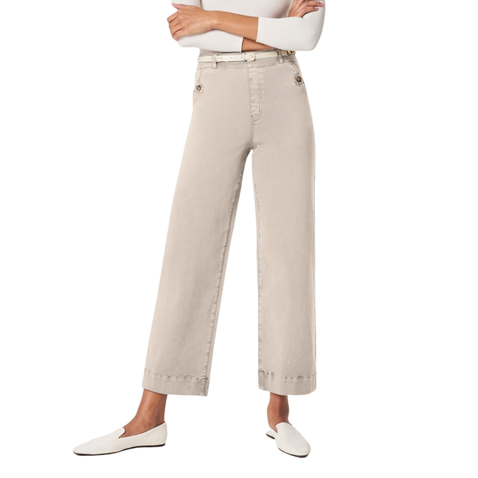 Women's Stretch Twill Cropped Wide Leg Pants - Casual Straight Leg Chino Trousers with Baggy Ankle Design | Perfect for Work, Weekend Outfits & Denim Fashion