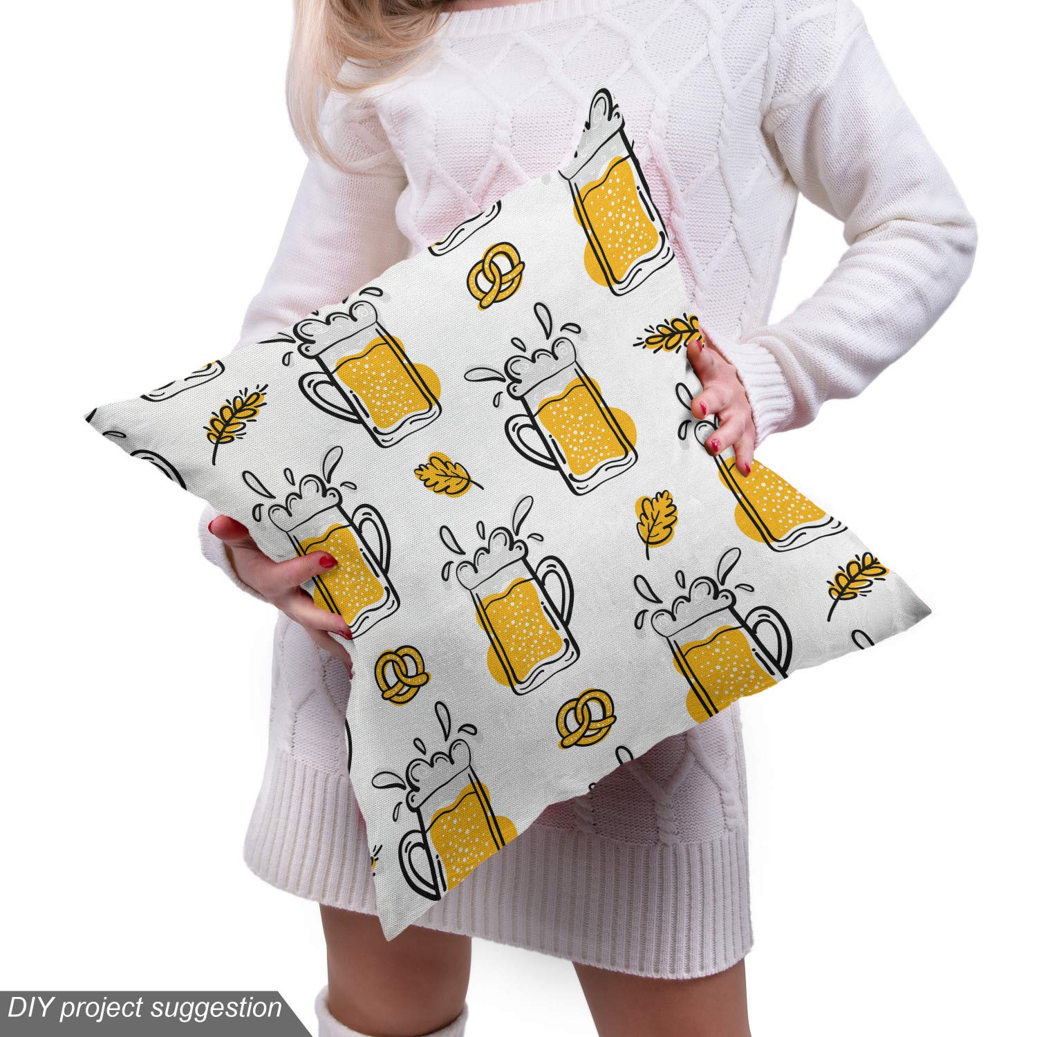 Ambesonne Beer Themed Fabric by The Yard - Doodle Drink Pattern with Alcoholic Beverage Mug Design - Decorative Upholstery Fabric for Furniture & Home Decor - 10 Yards Orange Charcoal - Perfect for DIY Projects, Table Runners, Curtains, and Crafting