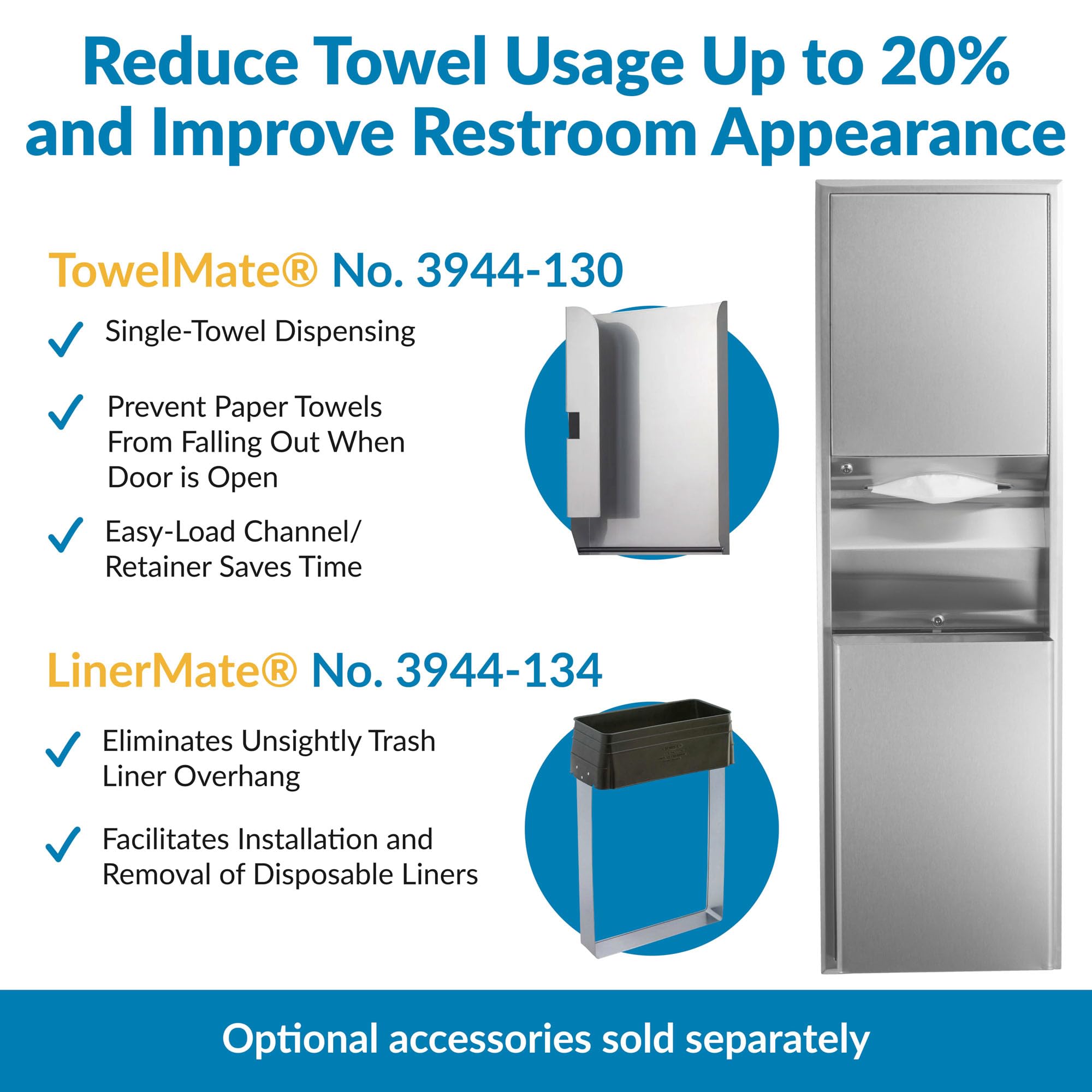 Bobrick ClassicSeries Recessed Convertible Paper Towel Dispenser with Waste Receptacle - 15.19