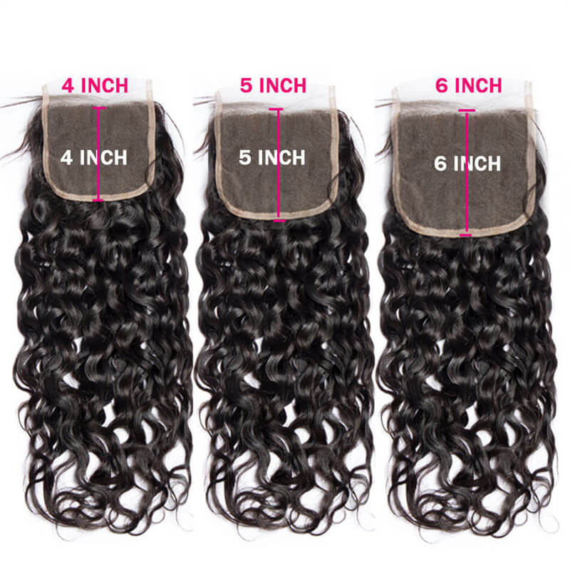 Eullair Water Wave Bundles with Closure 3/4 PCS - 4x4 5x5 6x6 HD Lace Closure - Perfect for Natural-Looking Hairstyles, Weaves & Extensions for Women
