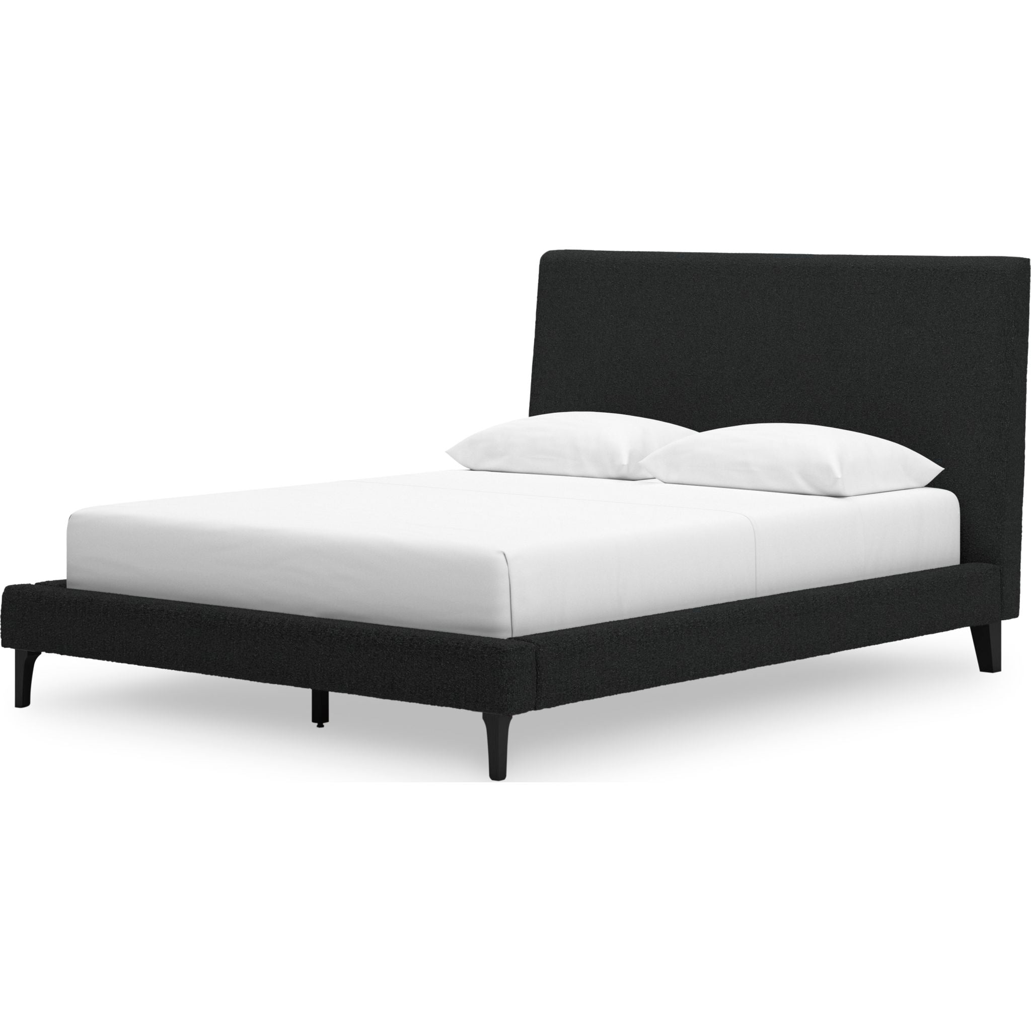 Cadmori Upholstered Bed Frame - Queen Size Black Fabric Platform Bed with Wooden Slats Support | Modern Bedroom Furniture for Master Bedroom, Guest Room & Apartment