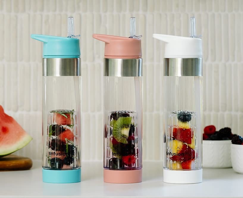 Infusion Pro 24oz Fruit Infuser Water Bottle with Flip-Up Straw, Insulated Sleeve & Free eBook - Bottom Loading Design for Enhanced Flavor (Blue Jade) - Perfect for Gym, Office & Outdoor Hydration