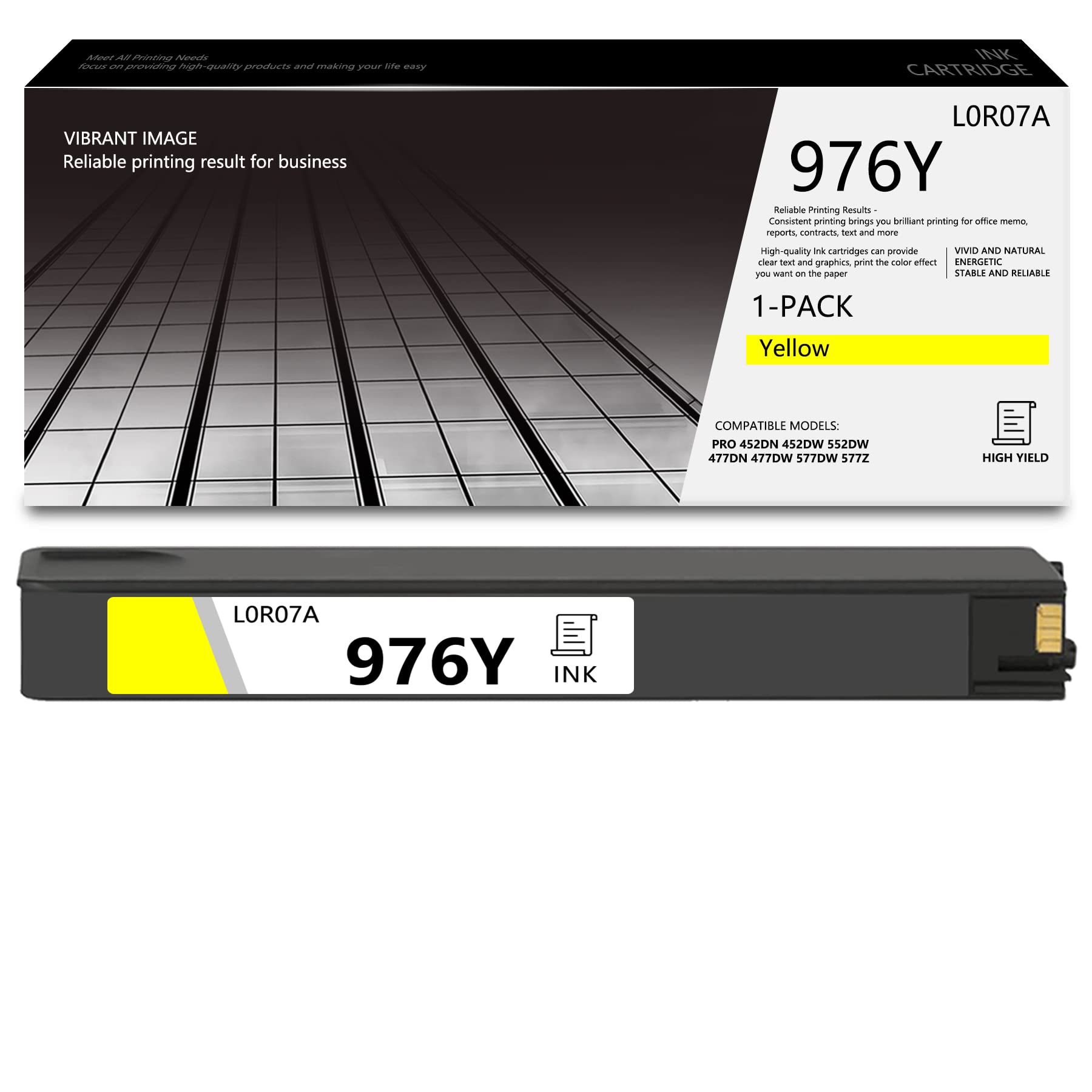 VASERINK 976Y L0R07A High Yield Yellow Ink Cartridge - Compatible Replacement for HP Color Pro 452dn 452dw 552dw Printers (1 Pack) | Ideal for Home Office Printing, School Projects & Small Business Documents