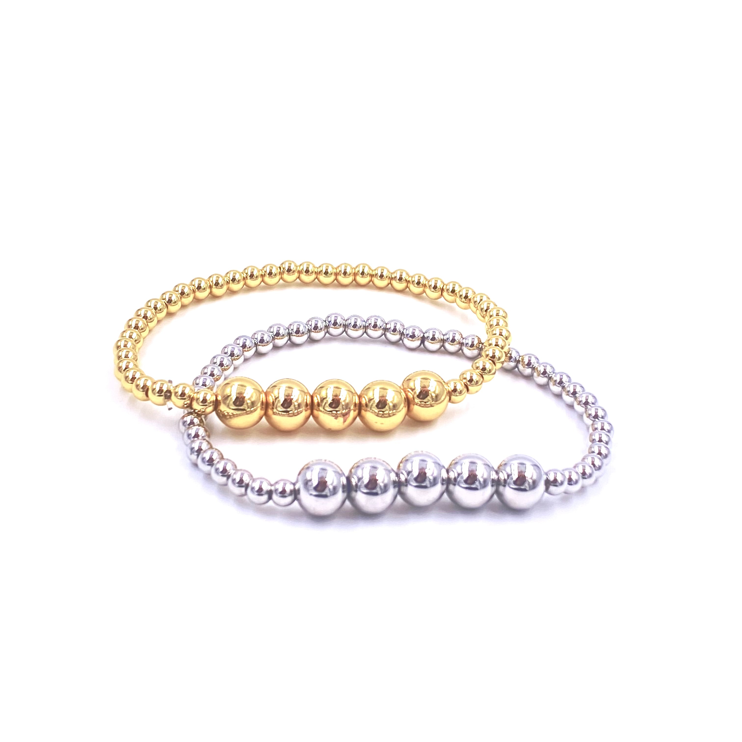 Ashley Gold Stainless Steel 5 Bead Stretch Beaded Bracelet for Women - Elegant Adjustable Jewelry for Parties, Weddings & Everyday Wear