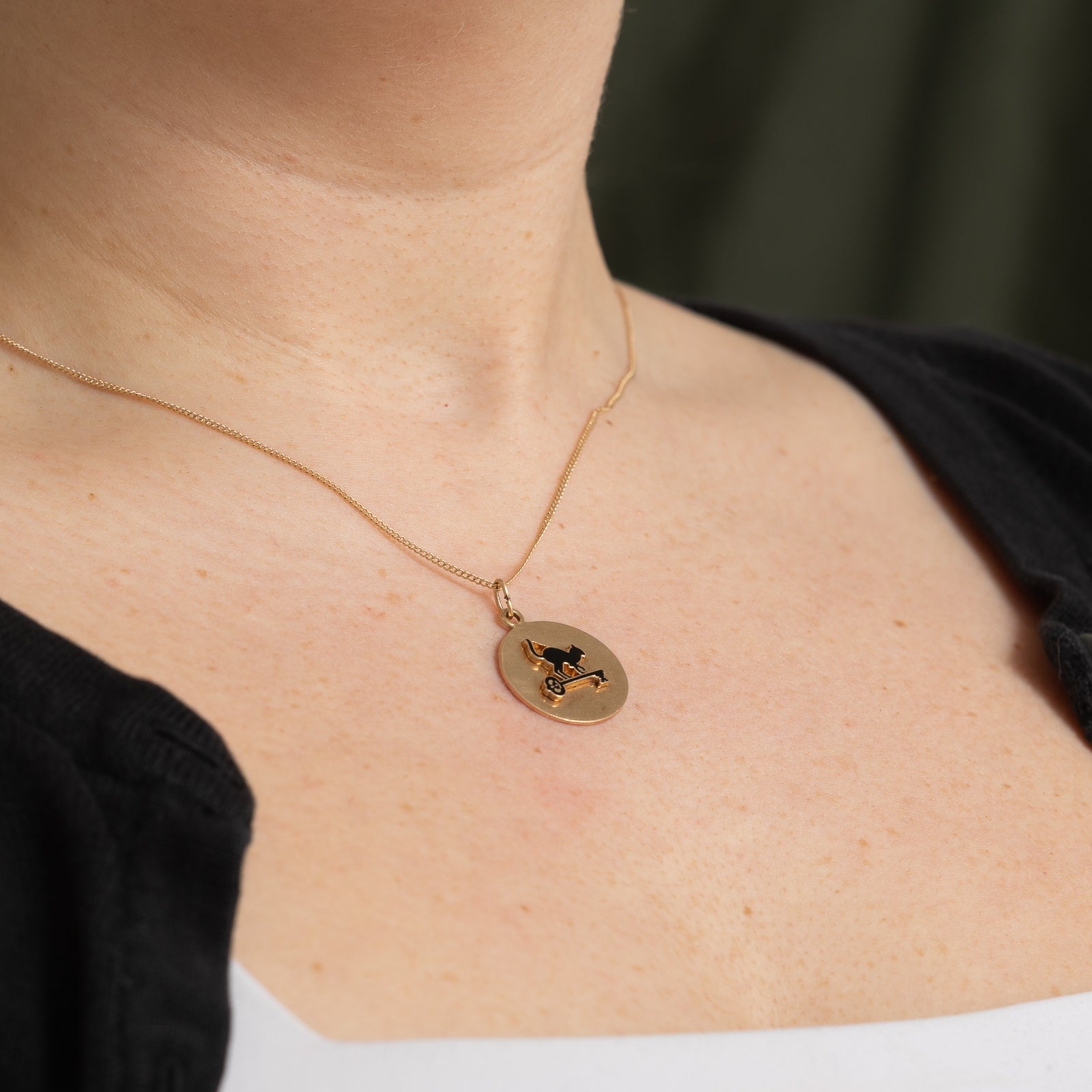 10K Yellow Gold & Enamel Cat Pendant Necklace - Elegant Feline Jewelry Gift for Women - Perfect for Birthdays, Anniversaries & Everyday Wear
