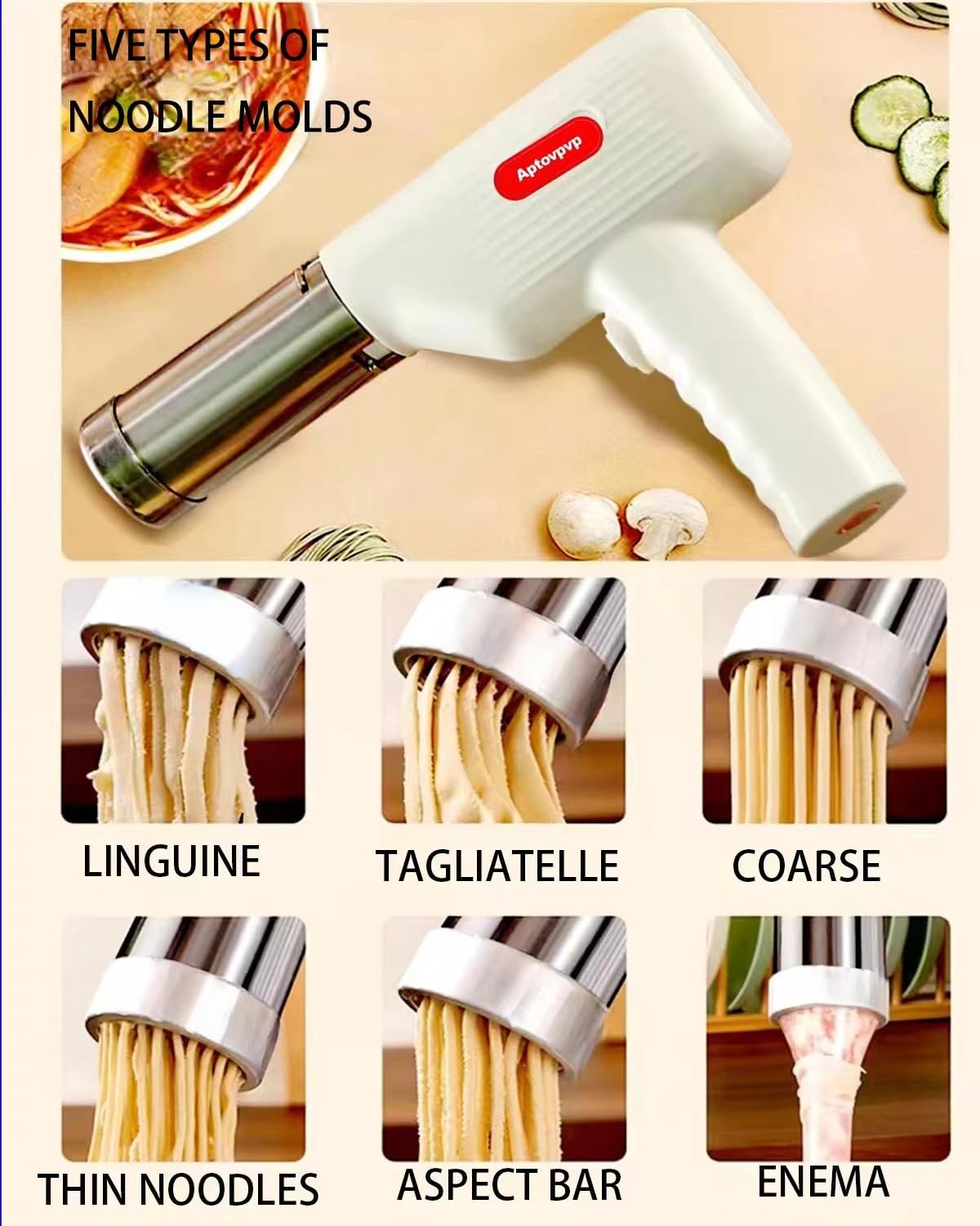 Electric Noodle Maker Machine - Handheld Wireless Pasta Press for Homemade Italian Pasta, Sausage & Dumplings | 3 Filling Tubes & Molding Mold Included | Perfect for Kitchen, Camping & Quick Meals
