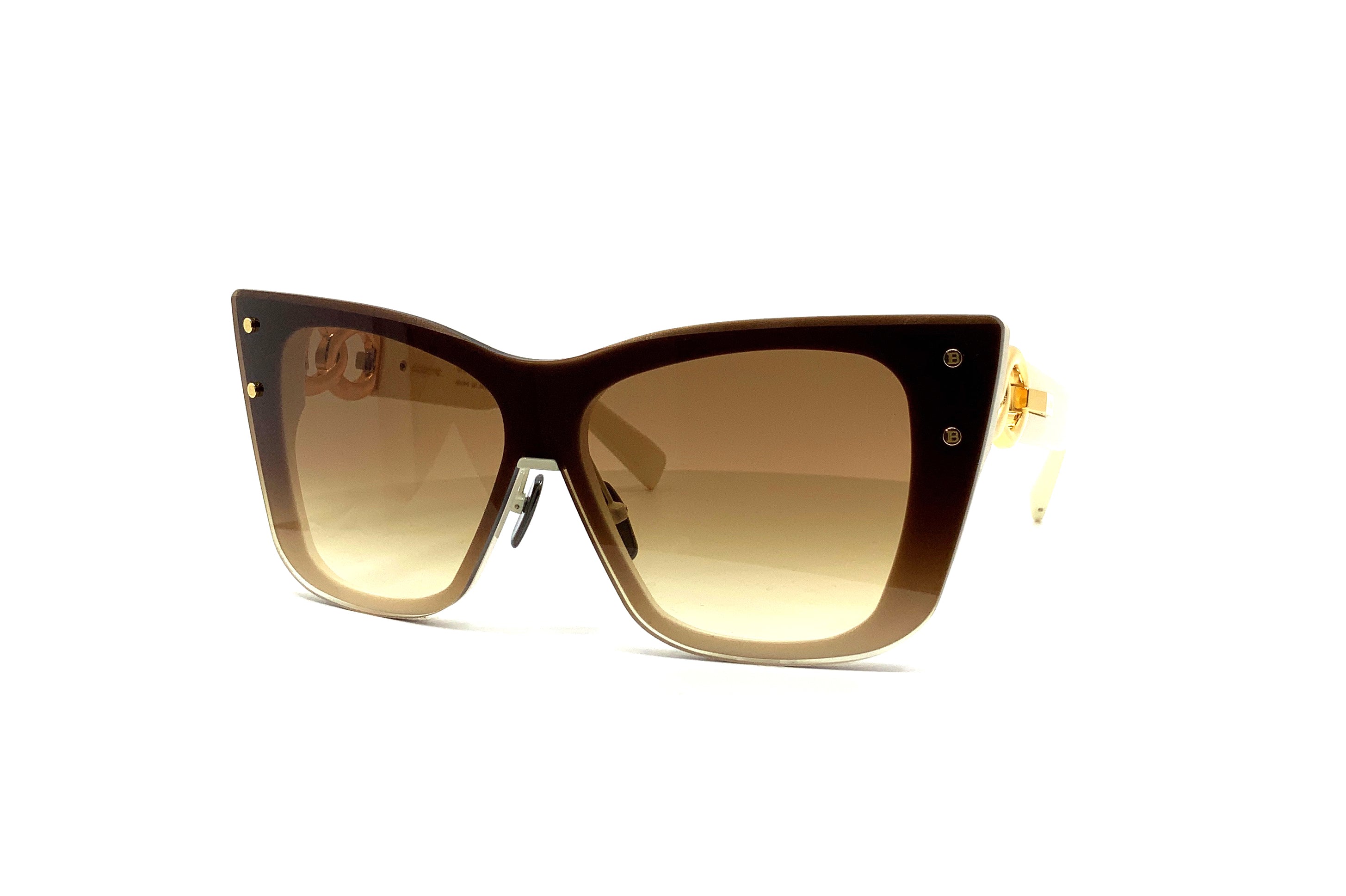 Balmain Armour Sunglasses - White & Dark Brown Aviator Style for Men & Women | UV Protection, Fashion Accessory for Outdoor Activities, Travel & Driving