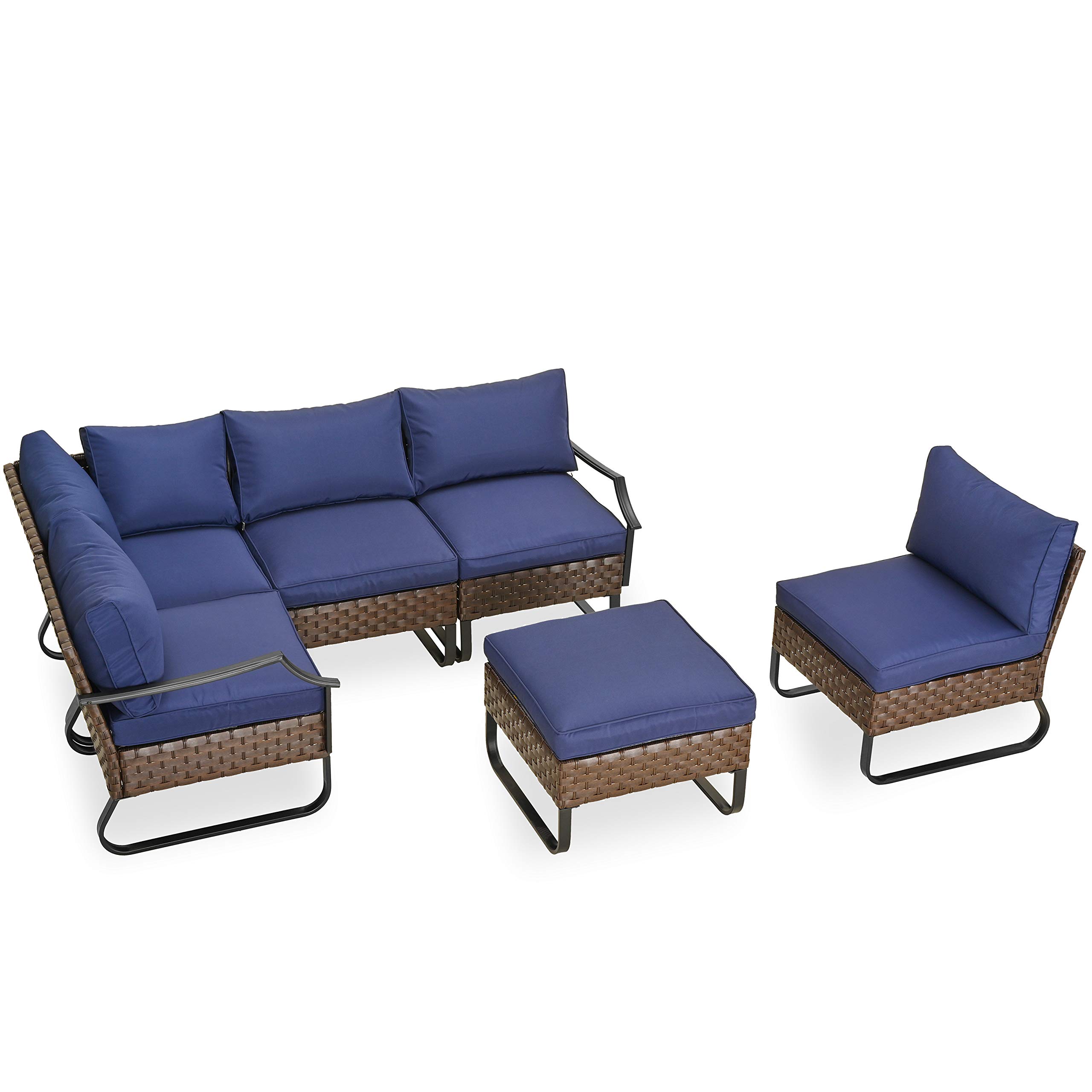 PatioFestival 6-Piece Wicker Rattan Outdoor Conversation Set with Cushioned Sectional Sofas & All-Weather Frame - Perfect for Backyard, Garden, Poolside & Patio Relaxation