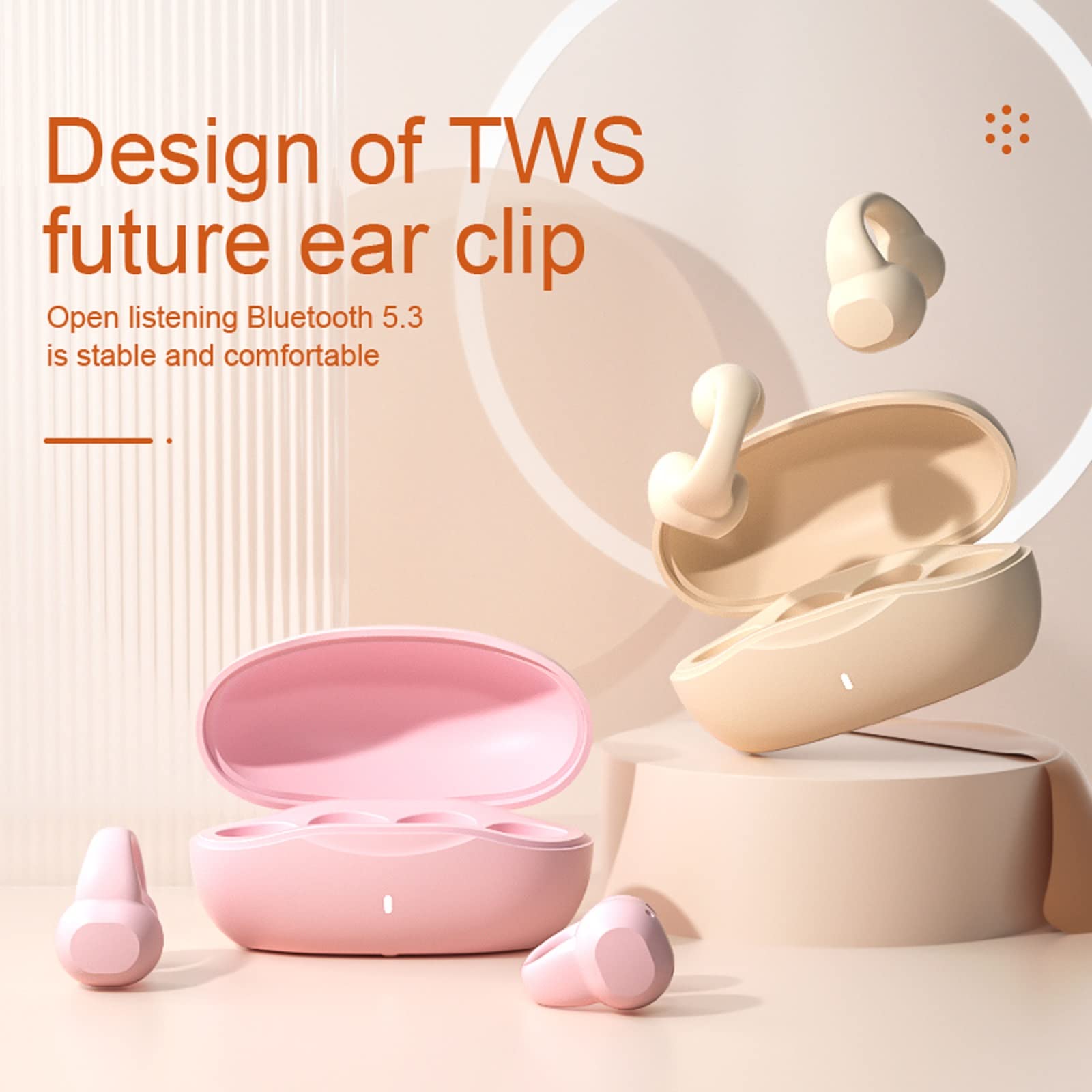 Wireless Open Ear Bluetooth Headphones - Bone Conduction Clip-On Earbuds with Secure Fit (Pink) | Perfect for Running, Cycling & Outdoor Activities