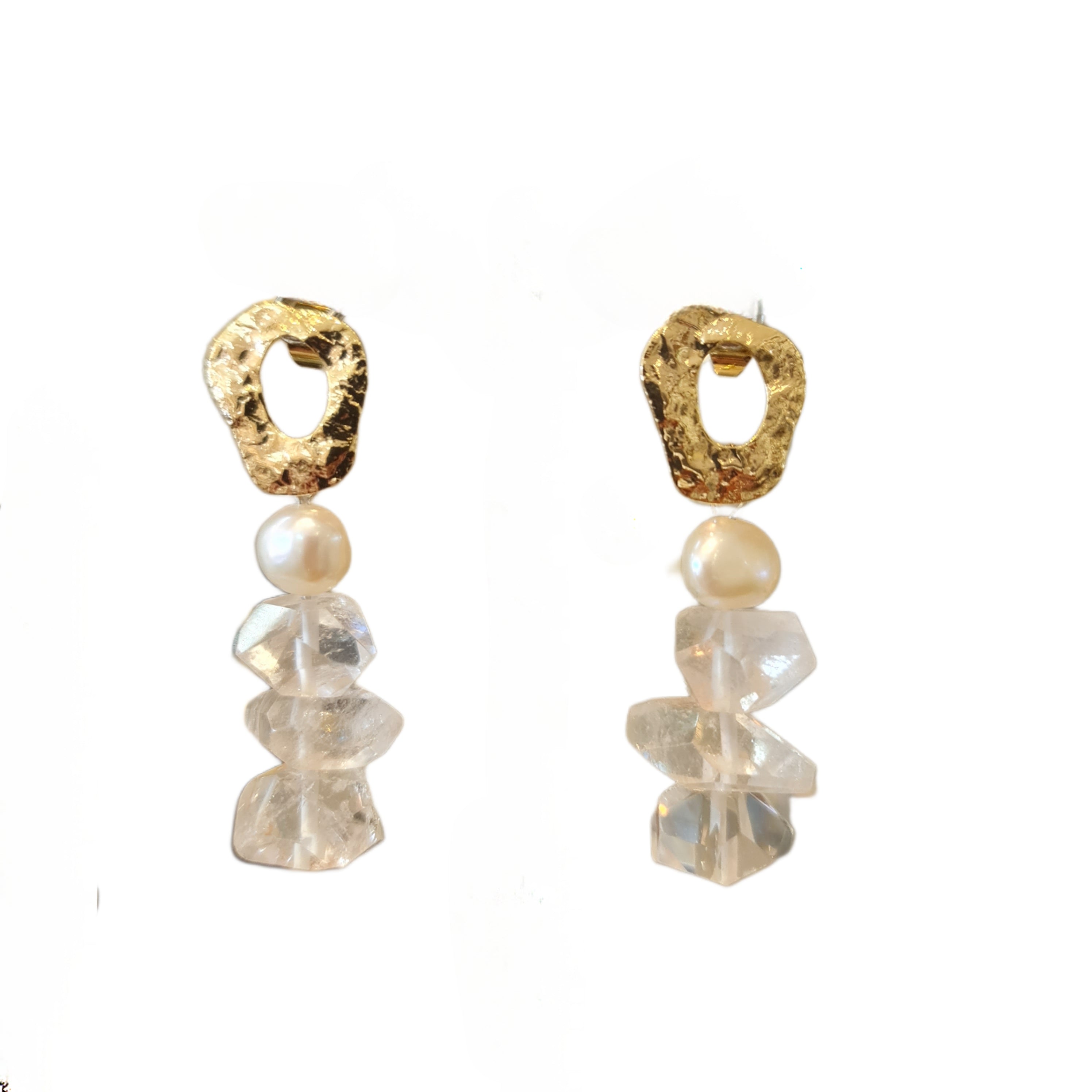 Natural Freshwater Pearl & Clear Quartz Drop Earrings for Women - Elegant Dangle Jewelry for Weddings, Parties & Special Occasions