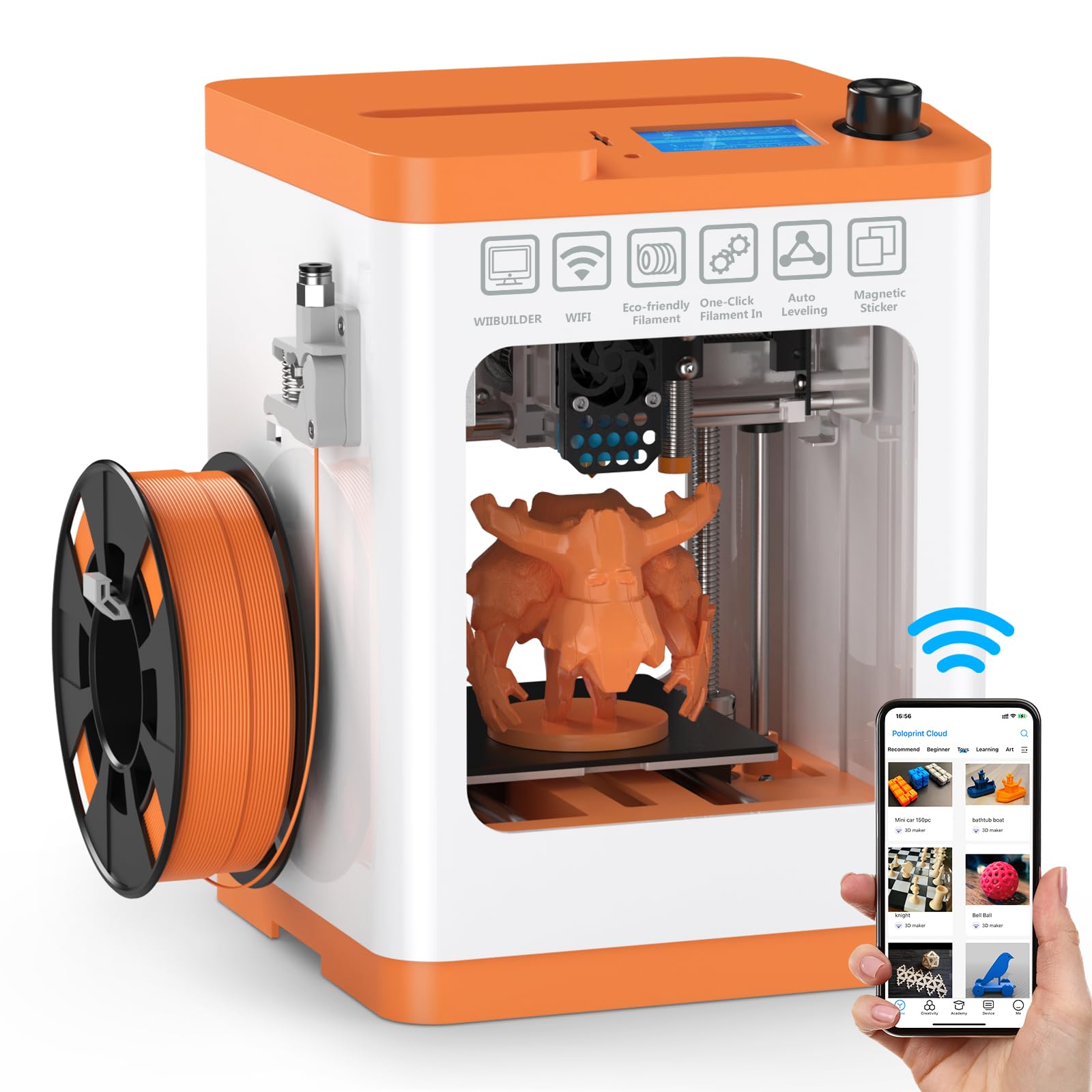 HEPHI3D Tina2S Upgraded 3D Printer with WiFi Cloud Printing & Auto Bed Leveling - Fully Assembled, Silent Mini 3D Printer for Beginners - Open Source DIY 3D Printer for Home, School, Office & Maker Projects