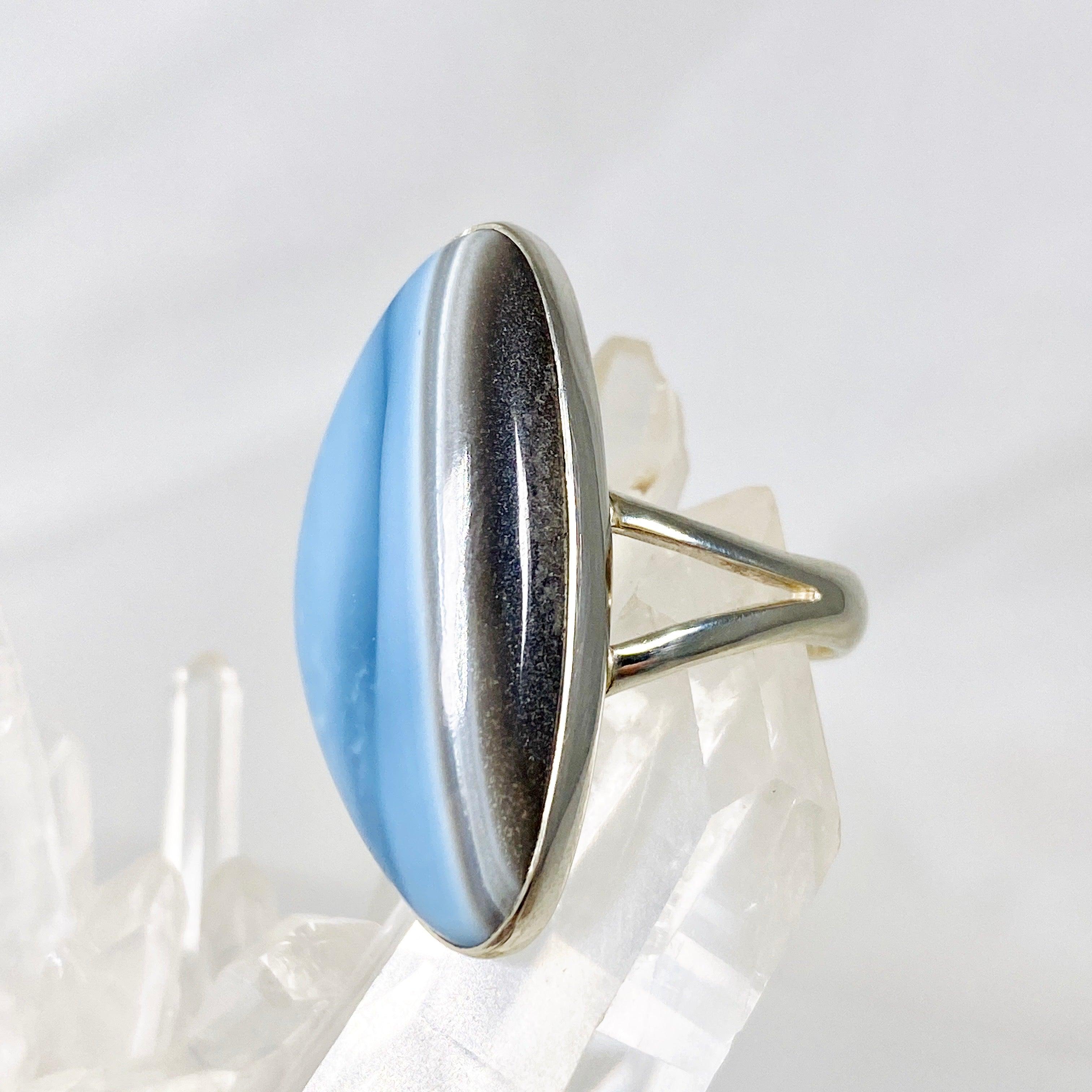 Owyhee 'Blue Opal' Freeform Sterling Silver Ring Size 9 - KRGJ2327 | Handmade Bohemian Jewelry for Women, Perfect for Weddings & Special Occasions