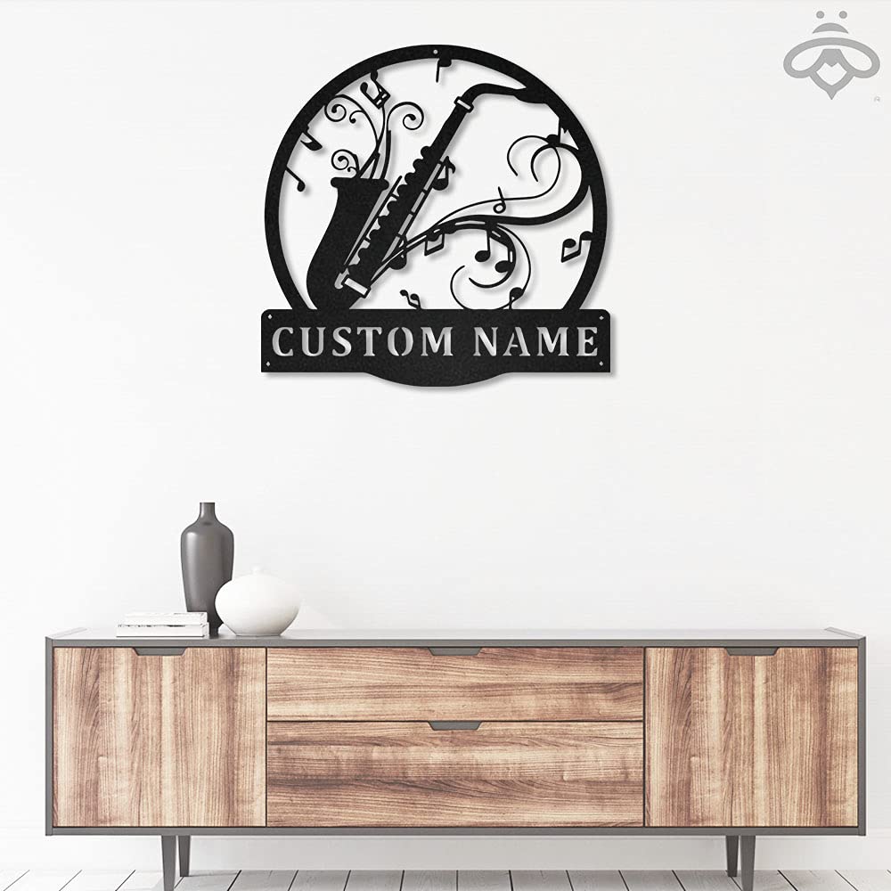 Custom Saxophone Metal Wall Art with LED Lights - Personalized Saxophone Player Black Metal Sign for Living Room, Outdoor Decor - Unique Home Gift for Musicians (18x18 Inches, Without Lights) - Perfect for Jazz Lovers, Music Studio Decor & Saxophonist Birthday Gifts
