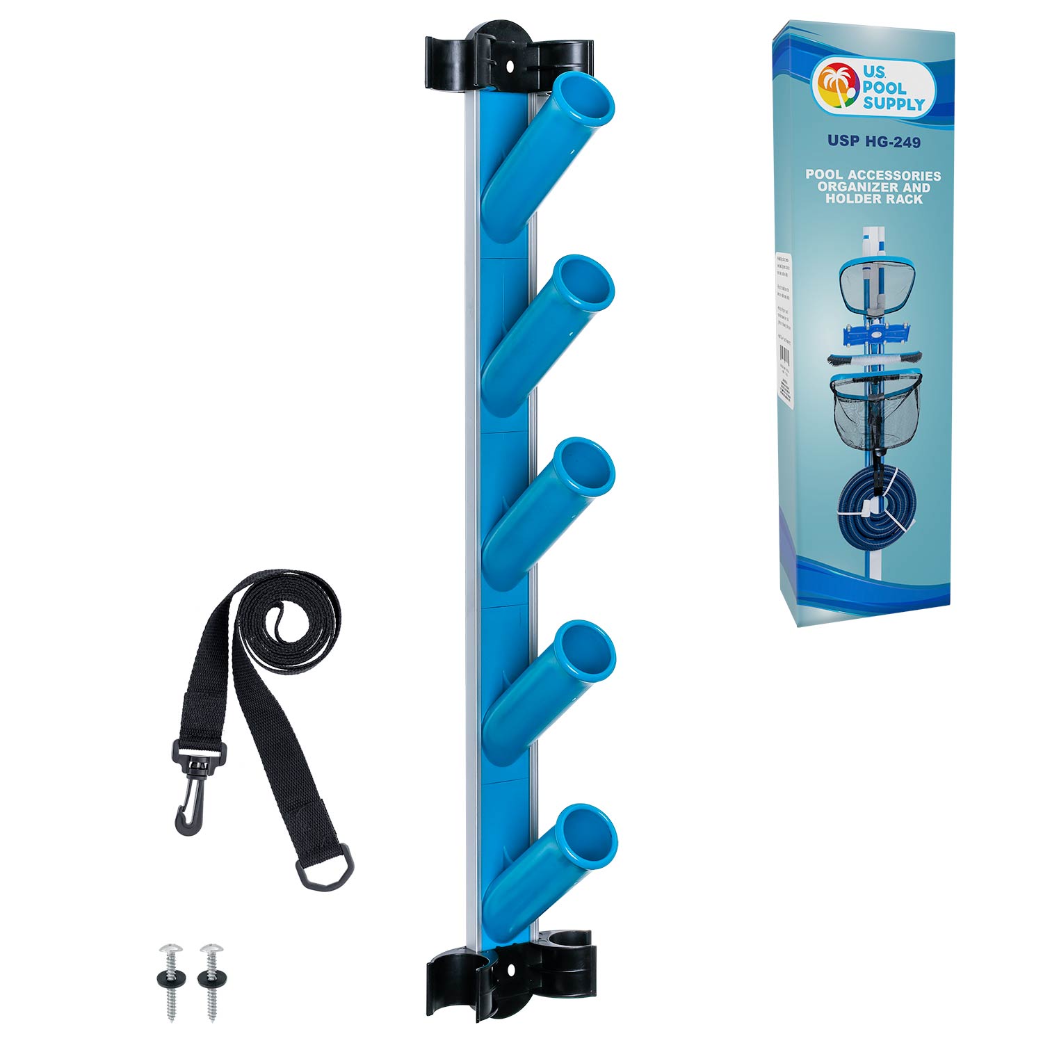 **U.S. Pool Supply® Pool Cleaning Organizer & Holder Rack – Storage for Poles, Brushes, Nets, Vacuums – Durable Caddy Hanger for Swimming Pool & Spa Accessories – Perfect for Backyard, Deck, or Poolside Organization**