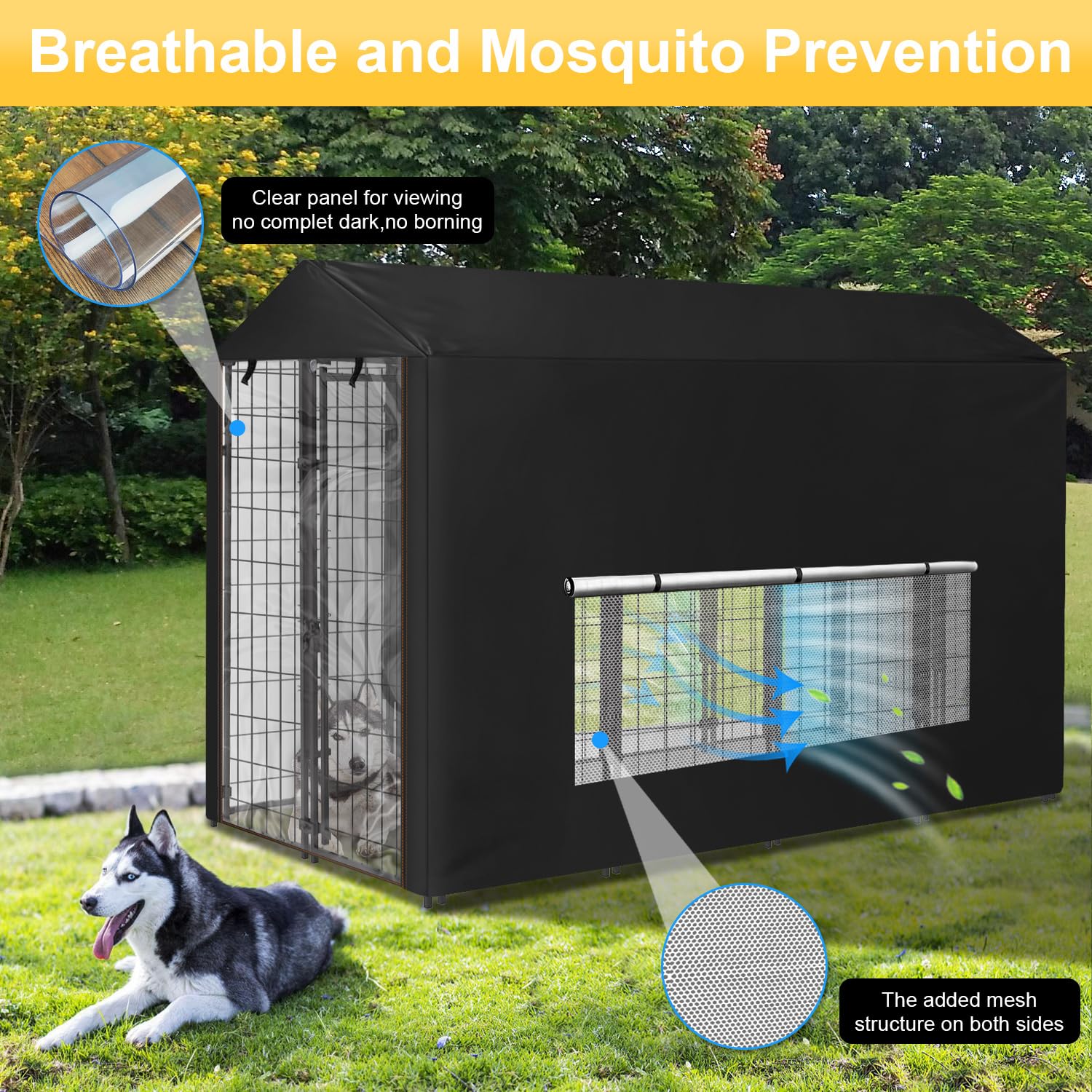 **Large Waterproof Outdoor Dog Kennel Cover with Anti-UV Mesh Window & Clear View Panel - Fully Enclosed Shade for Playpen, Crate, or Patio - Perfect for Sun Protection & Rainy Days**