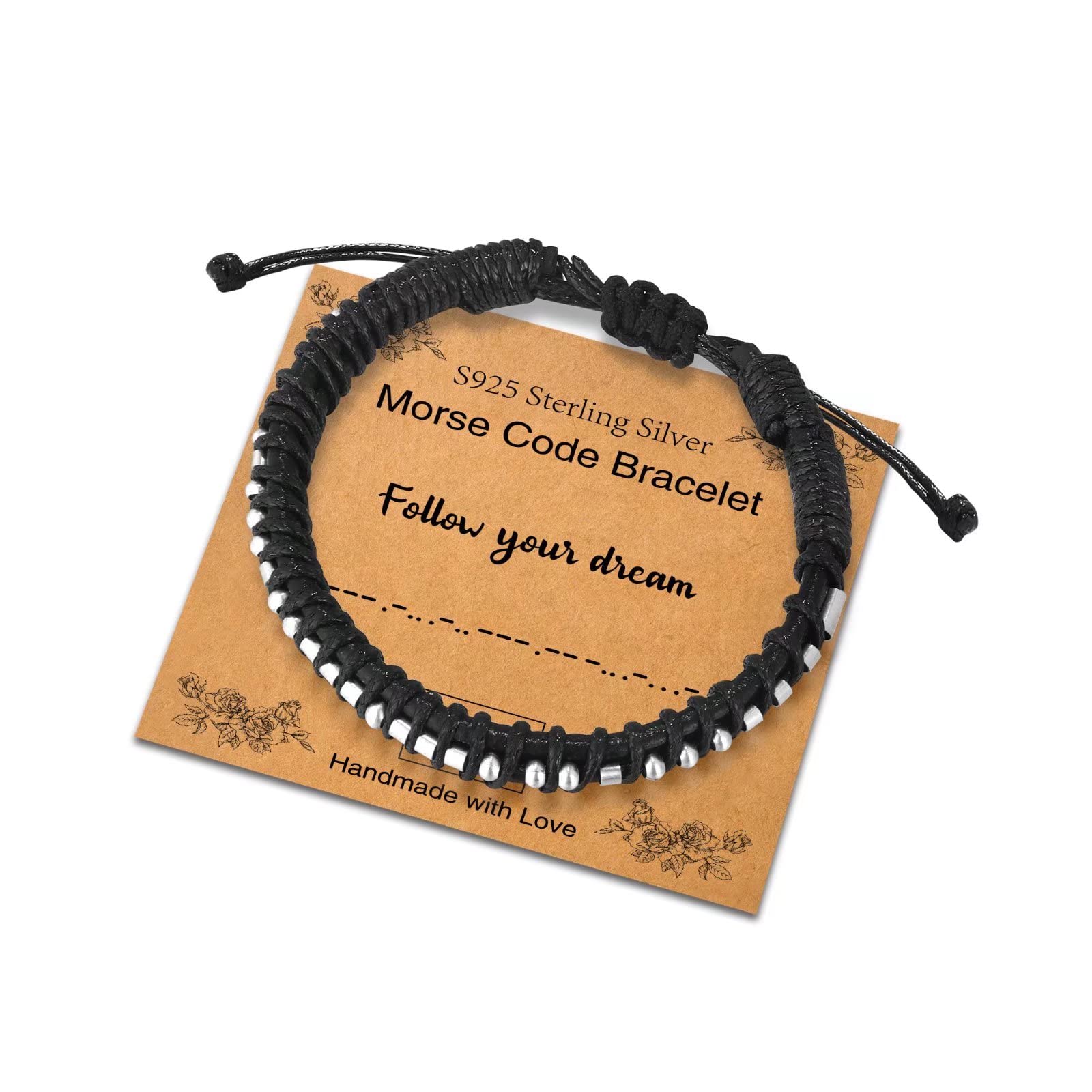 Sterling Silver Morse Code Bracelet for Women & Men - Adjustable Leather Cuff with Inspirational Message - Unique Friendship & Birthday Gift Jewelry for Her & Him - Perfect for Everyday Wear, Special Occasions & Thoughtful Gifting