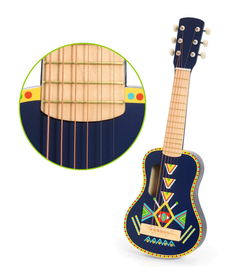Animambo Kids Guitar with 6 Metal Strings - Musical Toy Instrument for Children by Djeco | Perfect for Beginners, Birthday Gifts & Pretend Play