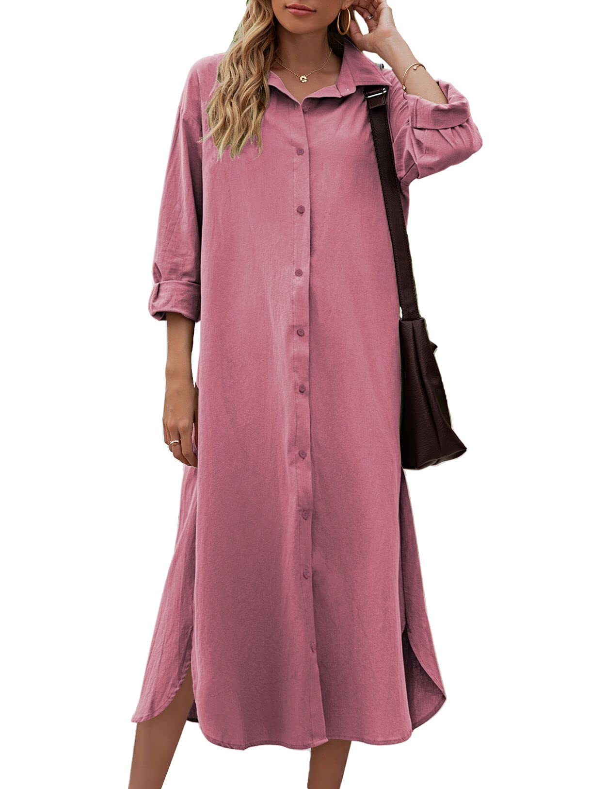 Sopliagon Women's Cotton Linen Shirt Dress - Casual Loose Maxi Dress for Summer, Beach, Travel & Everyday Wear
