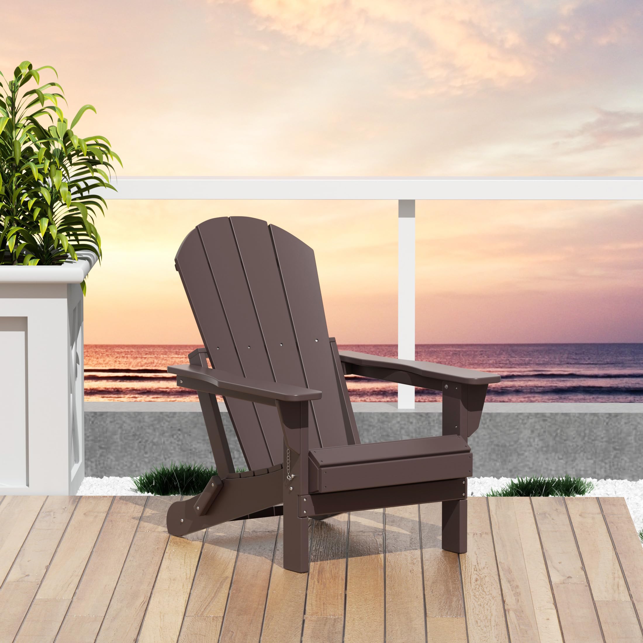 Premium WO Home Adirondack Chair - Foldable Outdoor Lounger for Fire Pit, Beach, Balcony, Backyard, Patio & Pool - Durable Garden Furniture in Dark Brown - Perfect for Relaxing, Sunbathing & Outdoor Entertaining