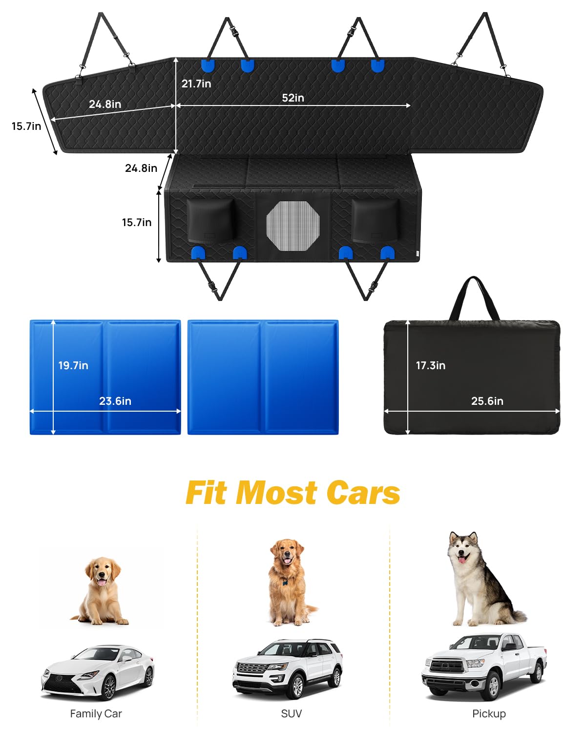 JOYTUTUS Dog Car Seat Cover with Hard Bottom - Waterproof Back Seat Extender for Dogs, Pet Travel Hammock for Cars, Trucks & SUVs | Perfect for Road Trips & Outdoor Adventures
