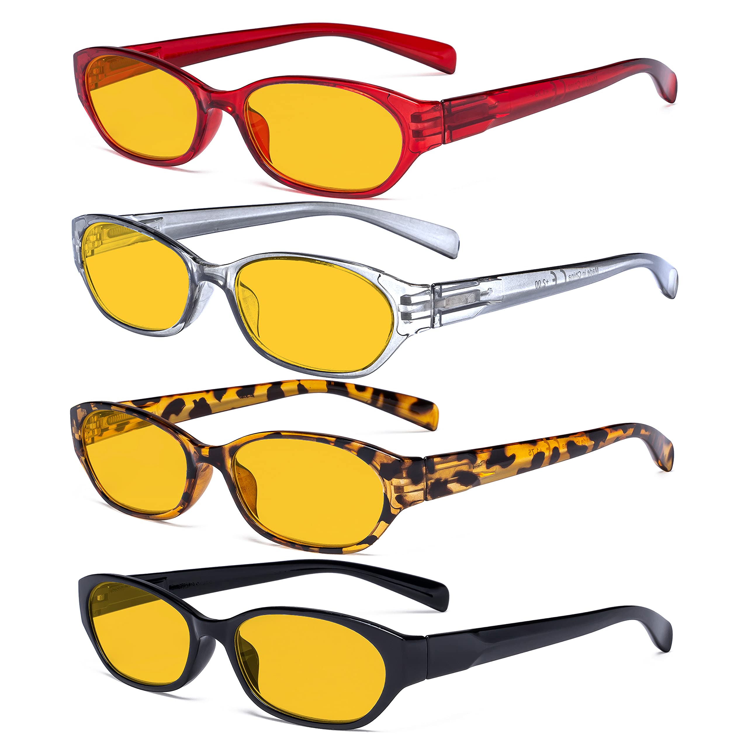 Eyekepper 4 Pack Blue Light Blocking Reading Glasses for Women +2.00 Strength, Amber Tinted Spring Hinge Computer Glasses - Perfect for Office Work, Online Shopping & Digital Screen Use