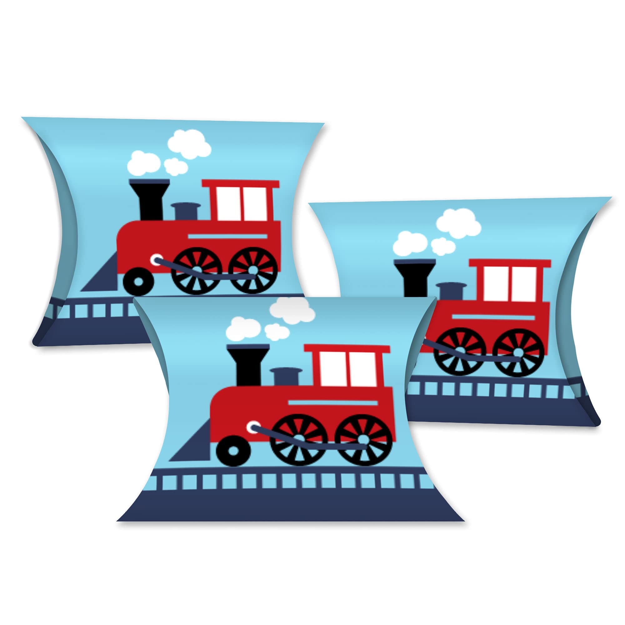 Big Dot of Happiness Railroad Party Crossing Favor Gift Boxes - Set of 20 Steam Train Themed Petite Pillow Boxes for Birthday Parties, Baby Showers & Special Events - Perfect for Train-Themed Decorations & Party Favors