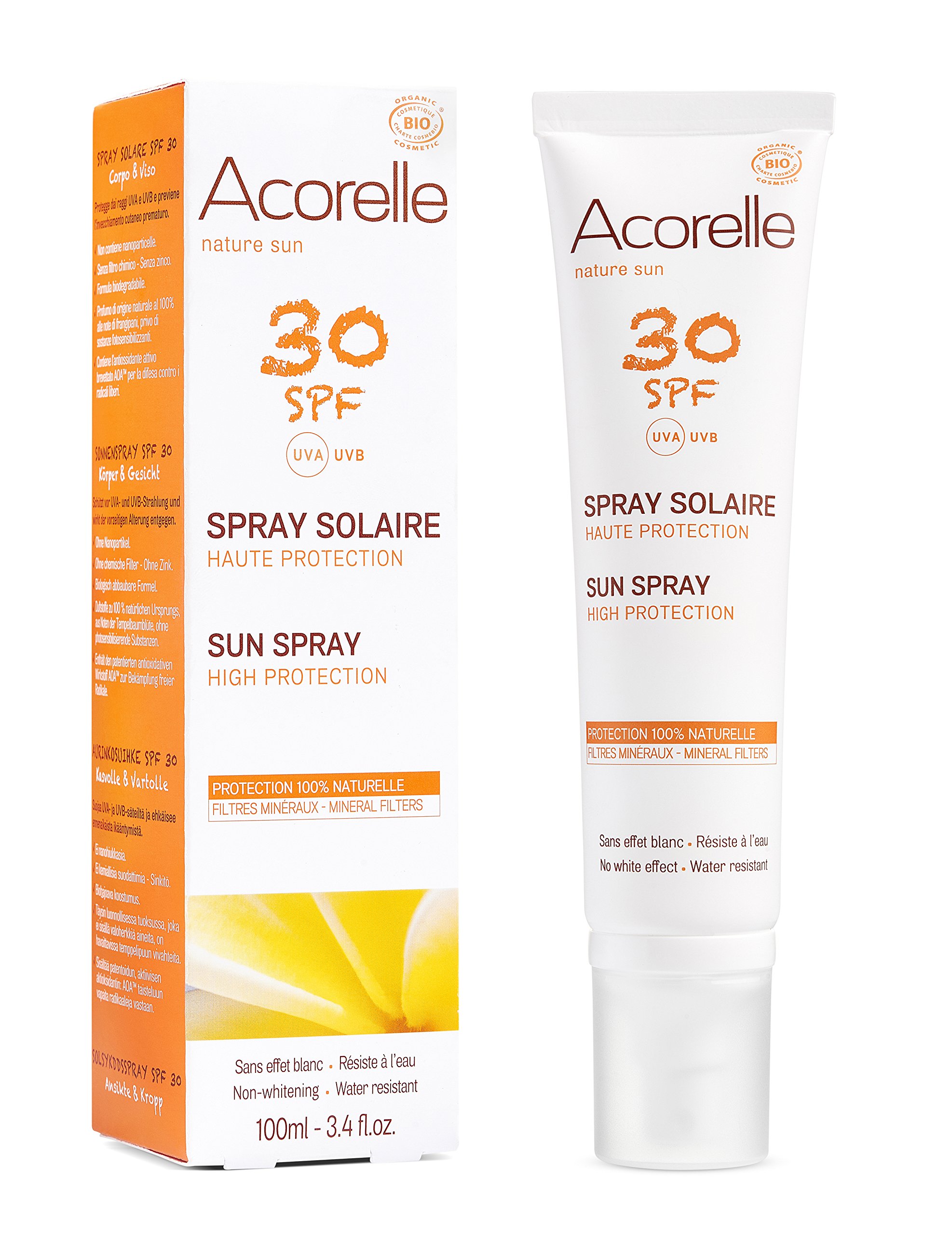 Acorelle SPF 30 Solar Spray for Face and Body - Natural Sun Protection, Water-Resistant, UVA/UVB Defense - Perfect for Beach, Pool & Outdoor Activities