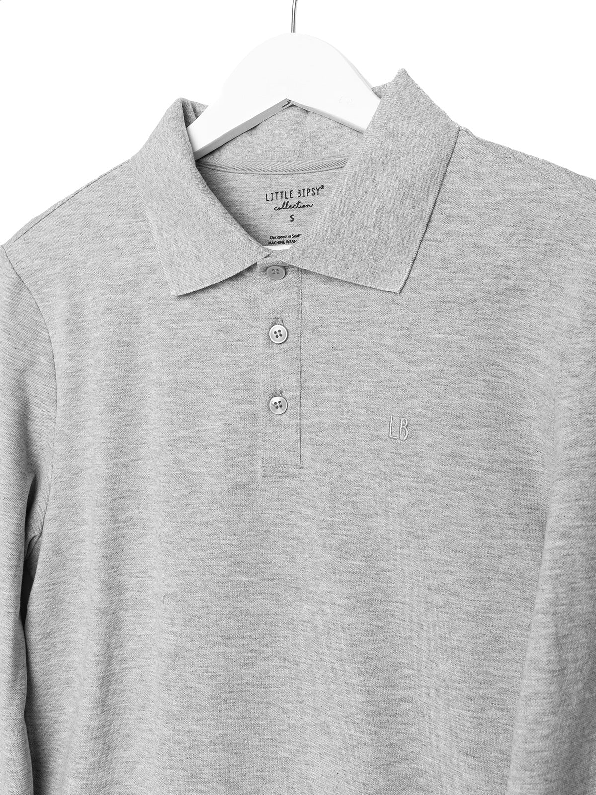 Men's Classic Long Sleeve Polo Shirt - Comfortable Cotton Blend Casual Button Down Shirt for Work, Golf & Everyday Wear - Grey