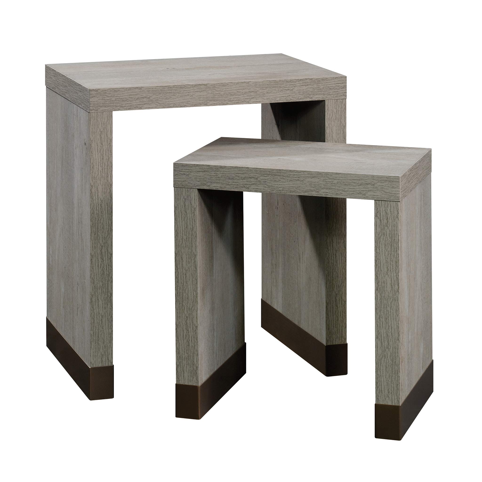 Sauder Manhattan Gate Nesting Tables - Set of 3, Mystic Oak Finish, Modern Side Tables for Living Room, Bedroom & Office - Space Saving Nesting End Tables with Storage Shelf