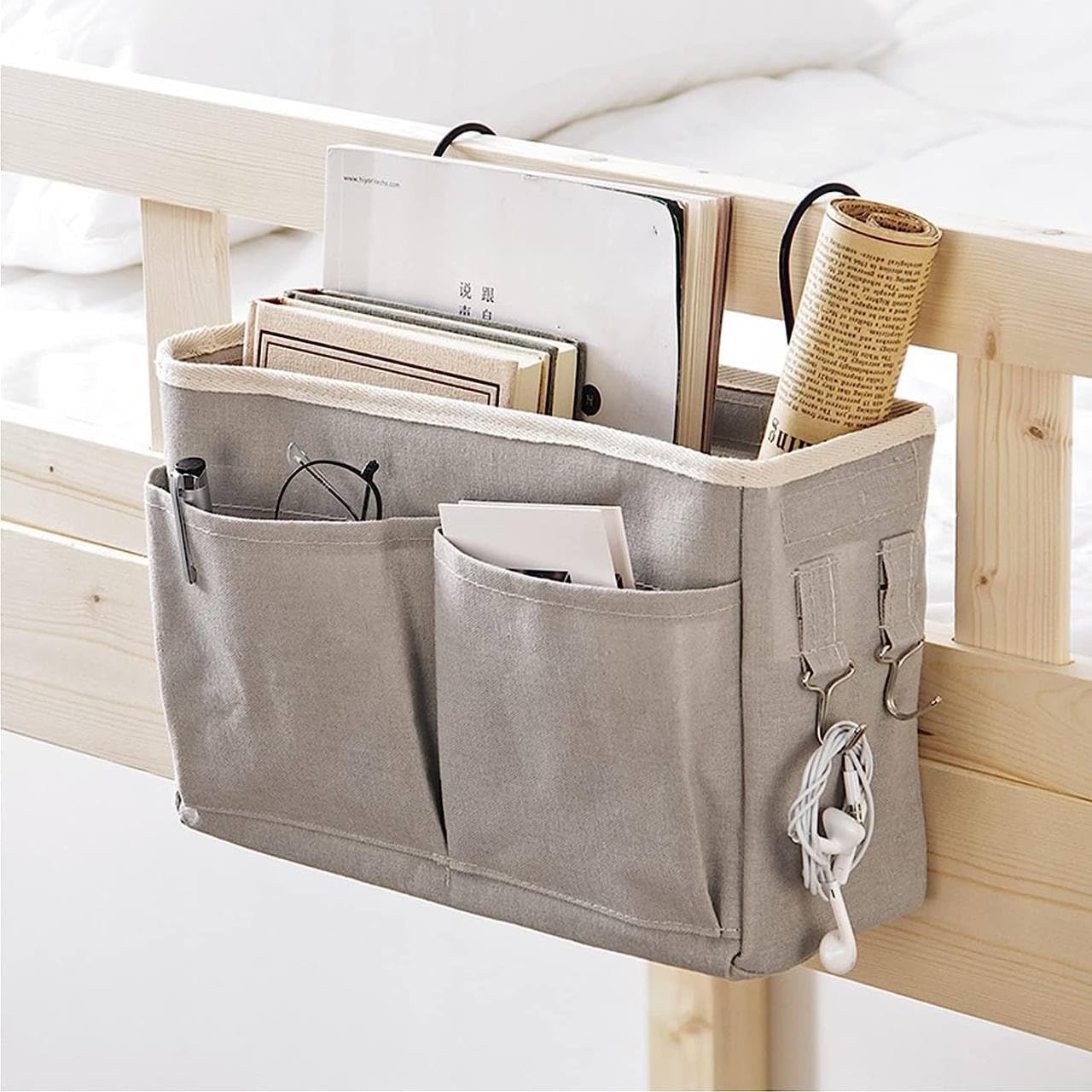 Acorn Crafts Hanging Bedside Caddy - Multicolor Bedroom Organizer with Storage Pockets | Perfect for Hostels, Dorms & Small Spaces - Keep Books, Phone, Glasses & Essentials Within Reach