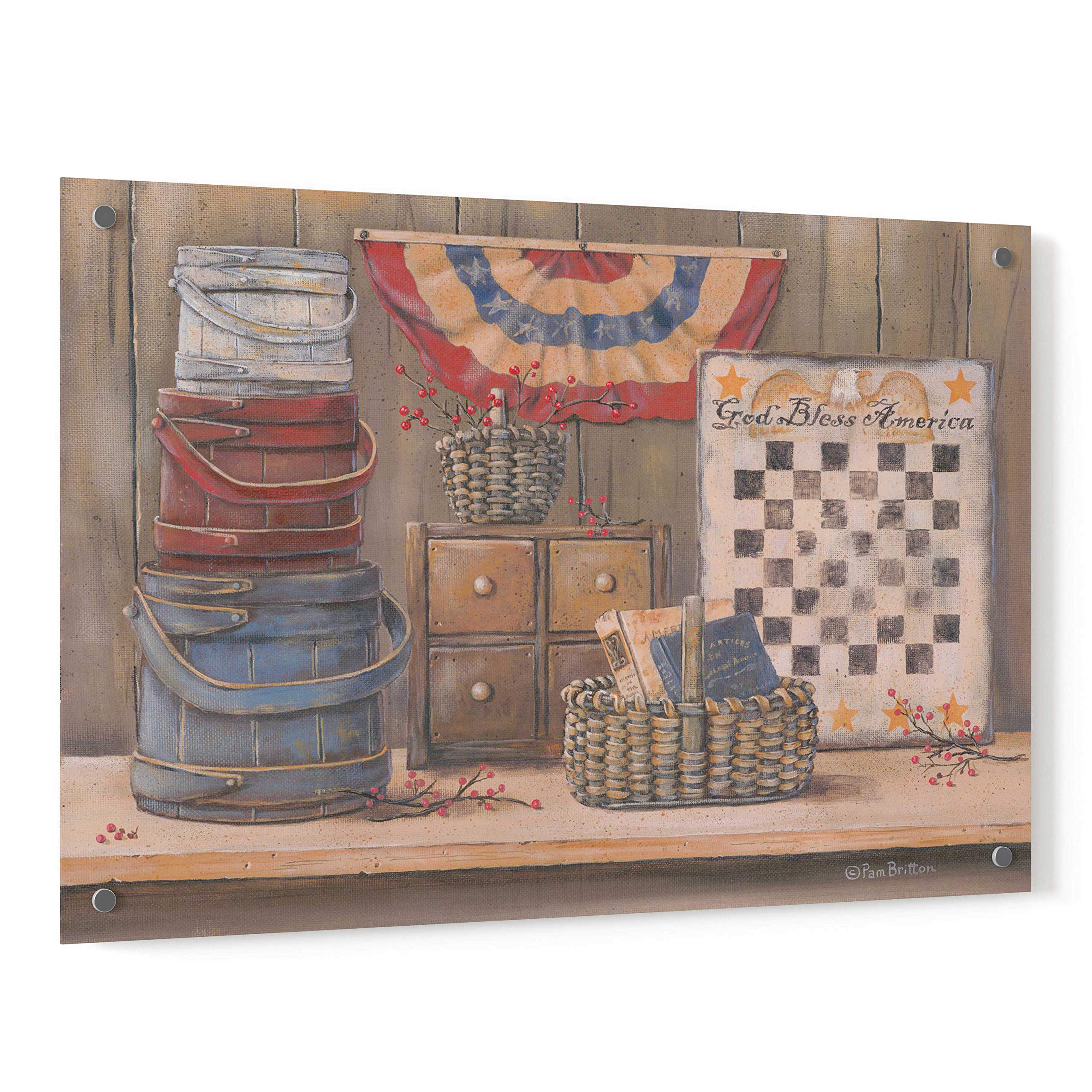 Epic 'God Bless America' Patriotic Wall Art by Pam Britton - 36x24 Inch Acrylic Glass Canvas Painting - Perfect for Living Room, Office & Home Decor