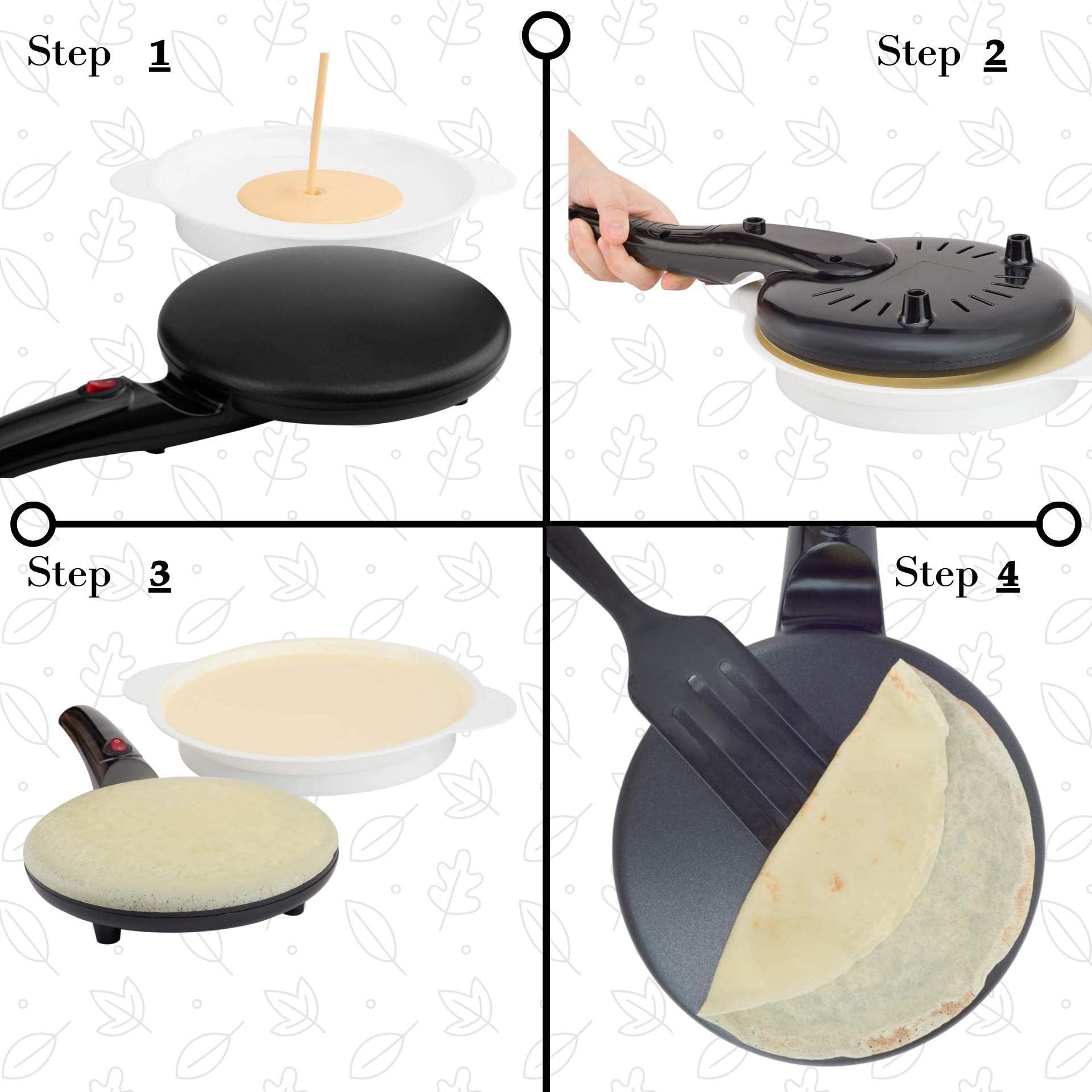 Electric Crepe Maker with Auto Power Off & Non-Stick Coating - Portable Pancake Maker with Automatic Temperature Control & On/Off Switch - Perfect for Breakfast, Brunch, and Dessert Making at Home or Outdoor Cooking