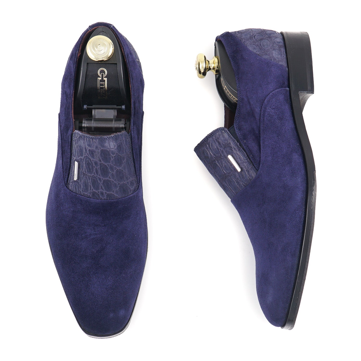 Luxury Zilli Calf Suede & Caiman Leather Loafers for Men - Premium Italian Designer Dress Shoes for Business, Wedding & Formal Occasions