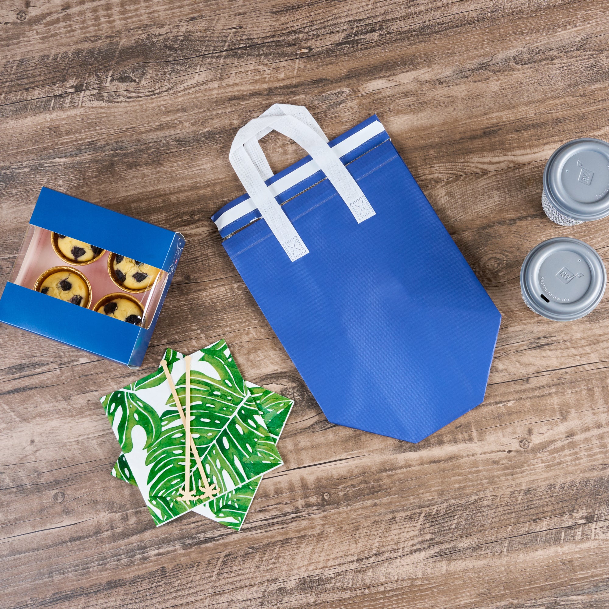 Premium Blue Insulated Takeout Food Delivery Bags - Tamper Evident, 9.5