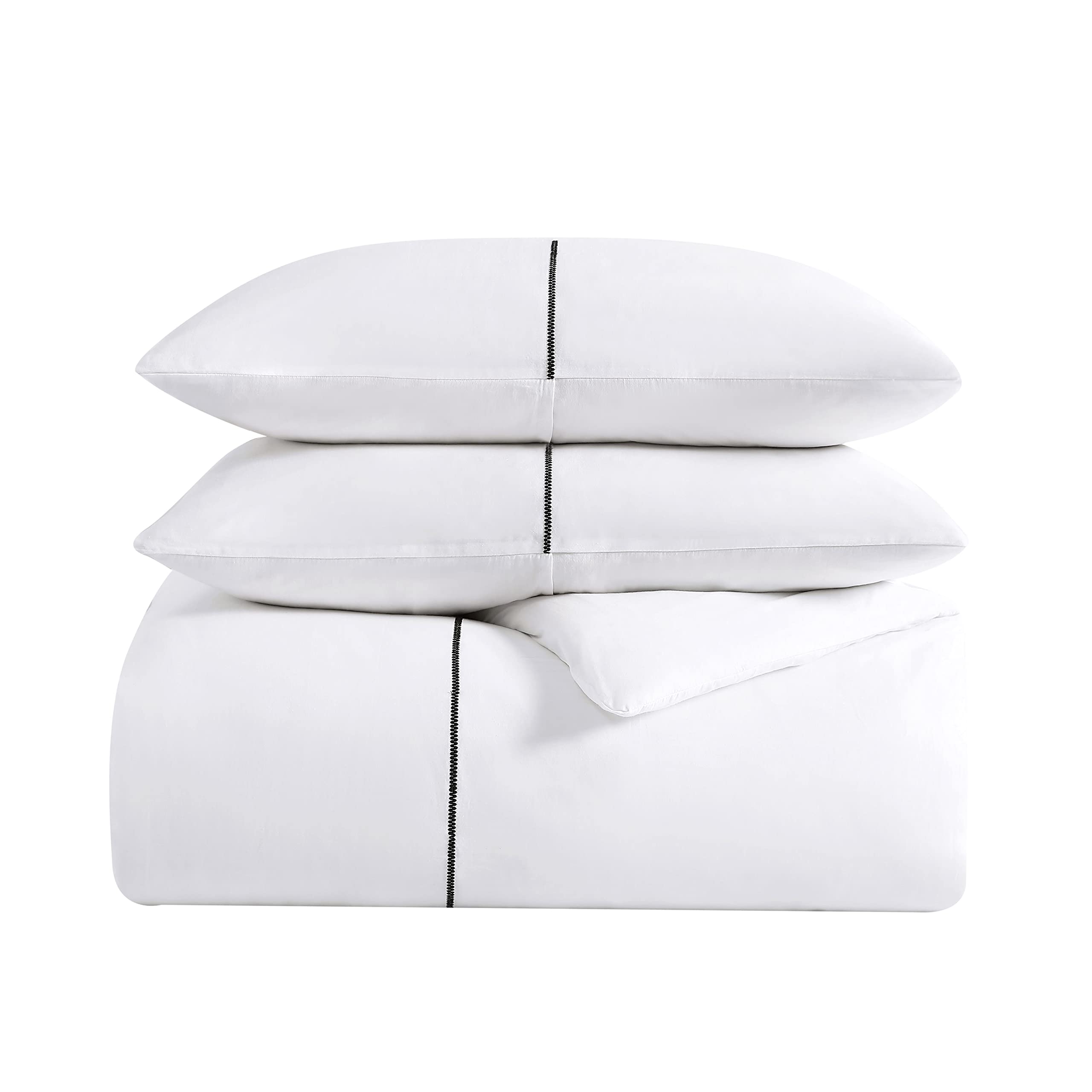 Vera Wang Queen Comforter Set - Luxury 100% Cotton Sateen Bedding Ensemble with Matching Shams | Elegant Zig Zag White Design | Perfect for Master Bedrooms, Guest Rooms & Luxury Hotels (Queen Size)