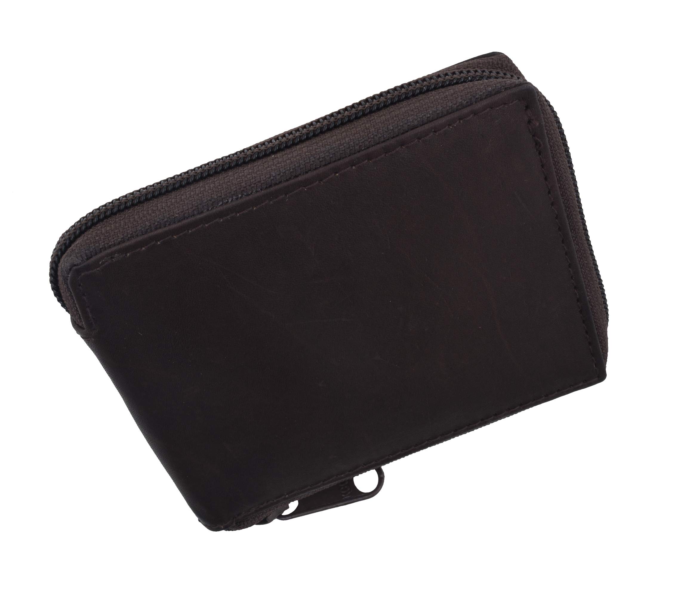 Premium MARSHAL Genuine Leather Zipper Bifold Wallet for Men - Slim RFID Blocking European Style Money Clip Card Holder (#1256) | Ideal for Travel, Business & Everyday Use
