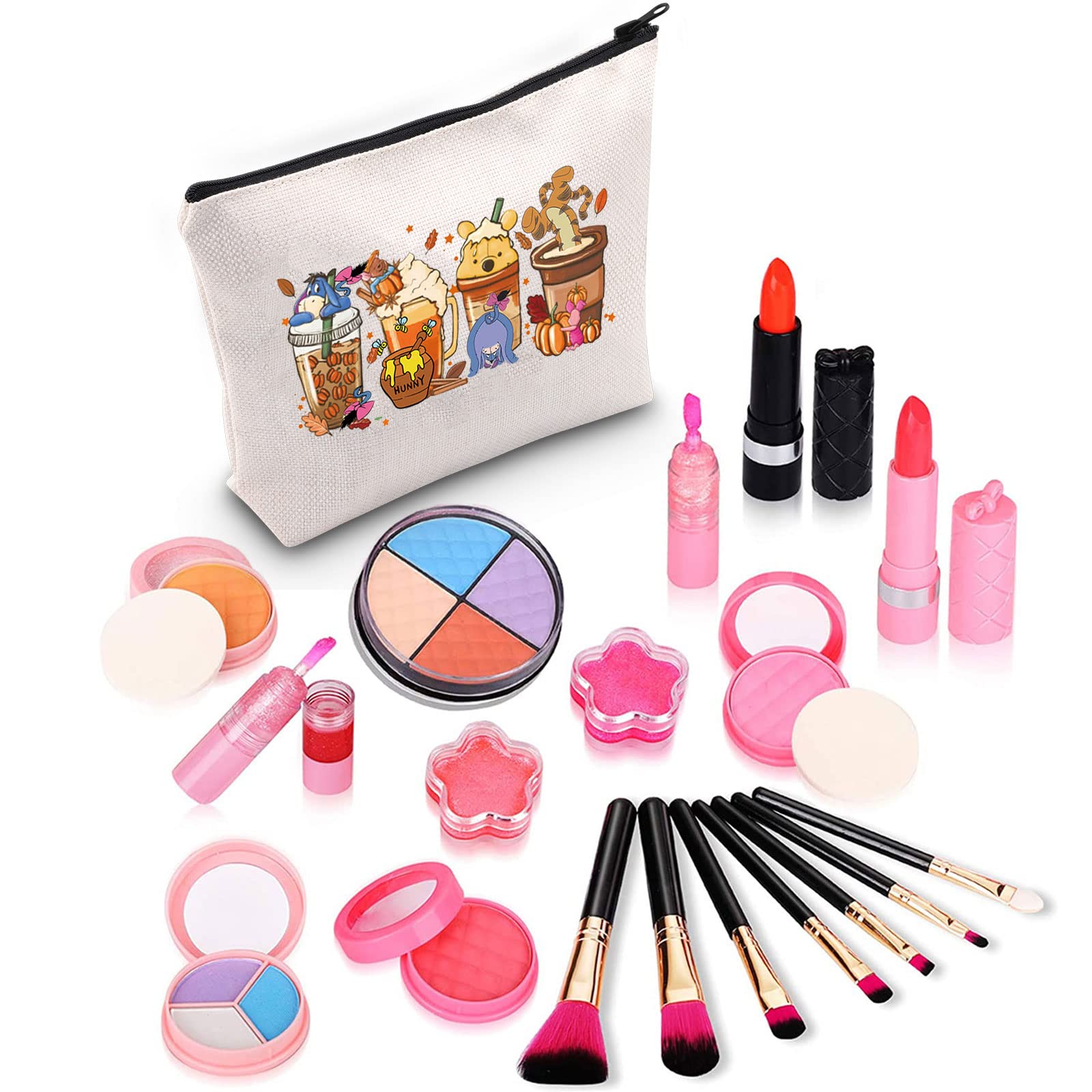 Pooh Bear Cosmetic Bag - Cute Cartoon Coffee Cup Makeup Pouch with Zipper | Winnie the Pooh & Friends Toiletry Bag (Pooh Cup Design) - Perfect for Travel, Gym & Daily Makeup Storage