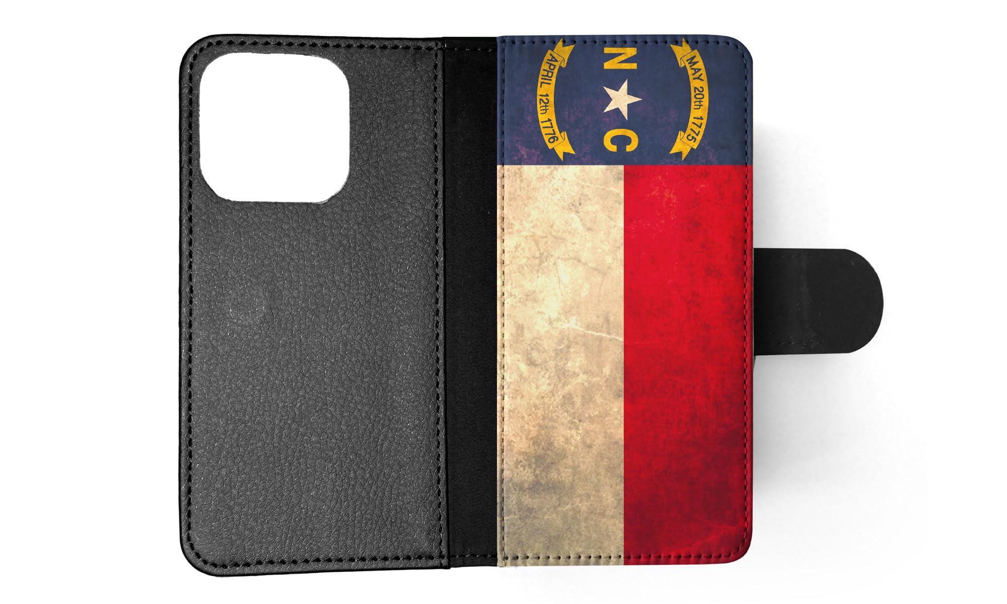 North Carolina US State Flag Flip Wallet Phone Case for Apple iPhone 15 Pro - Stylish Protective Cover with Card Holder for Everyday Use & Travel