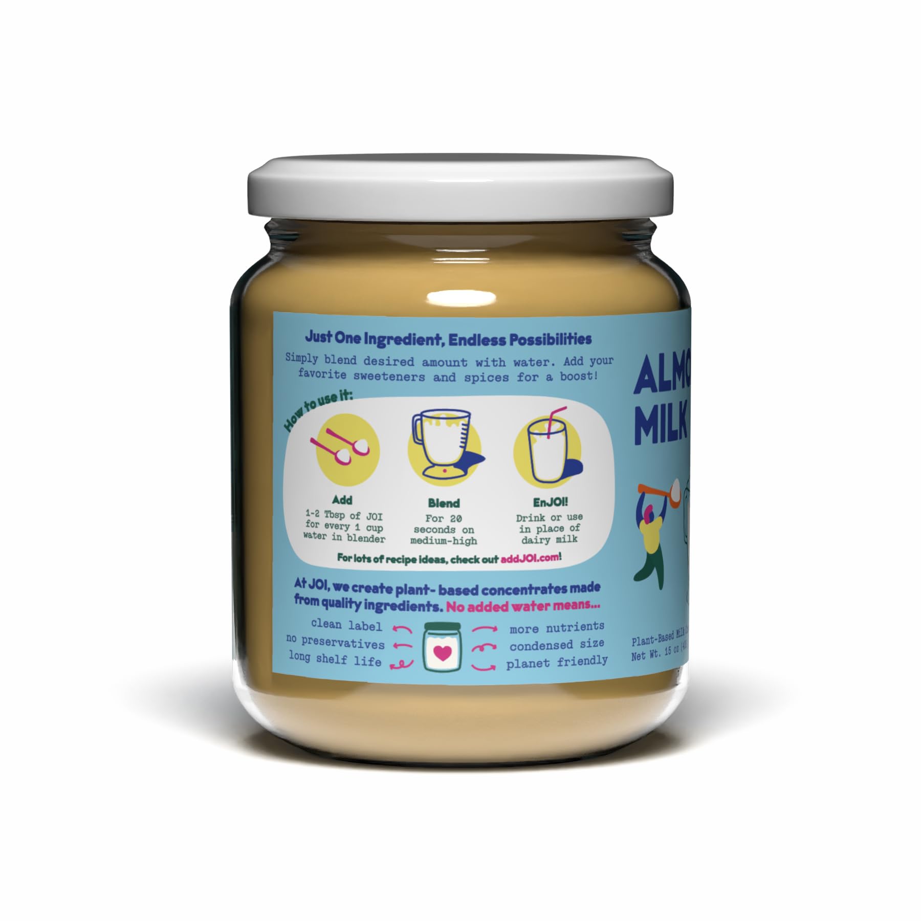 JOI Unsweetened Almond Milk Concentrate Powder - 27 Servings, Makes 7 Quarts Vegan Plant Milk - Dairy Free, Keto, Kosher, Shelf Stable - Perfect for Coffee Creamer, Smoothies, Baking & Cooking - 100% Pure Almonds, No Added Sugar, Gums or Oils - Great for Vegan Lifestyles & Healthy Diets