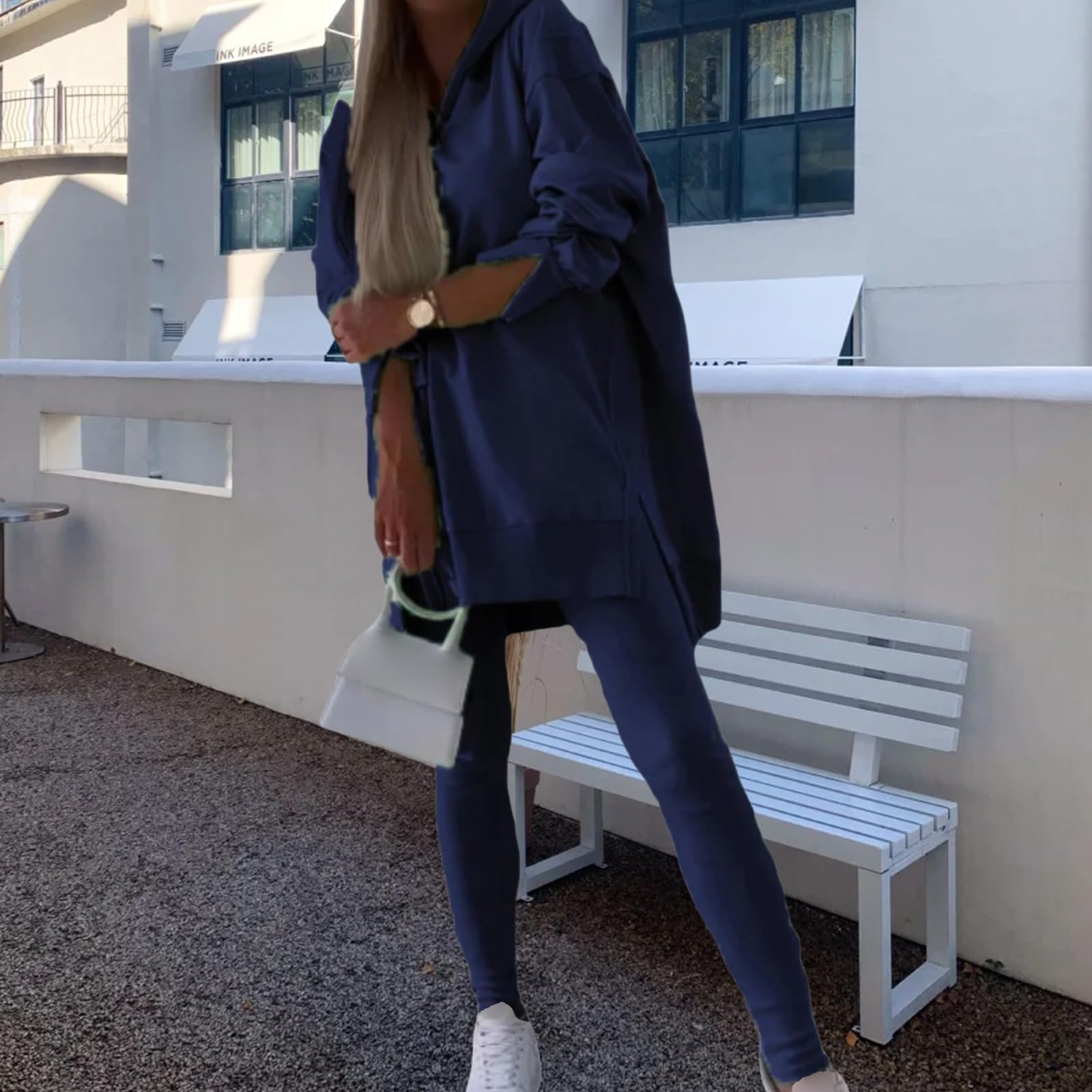 **Women's 2-Piece Lounge Set - Oversized Hoodie with Side Slit & Soft Leggings | Cozy Fall Outfits for Home, Travel & Casual Wear**
