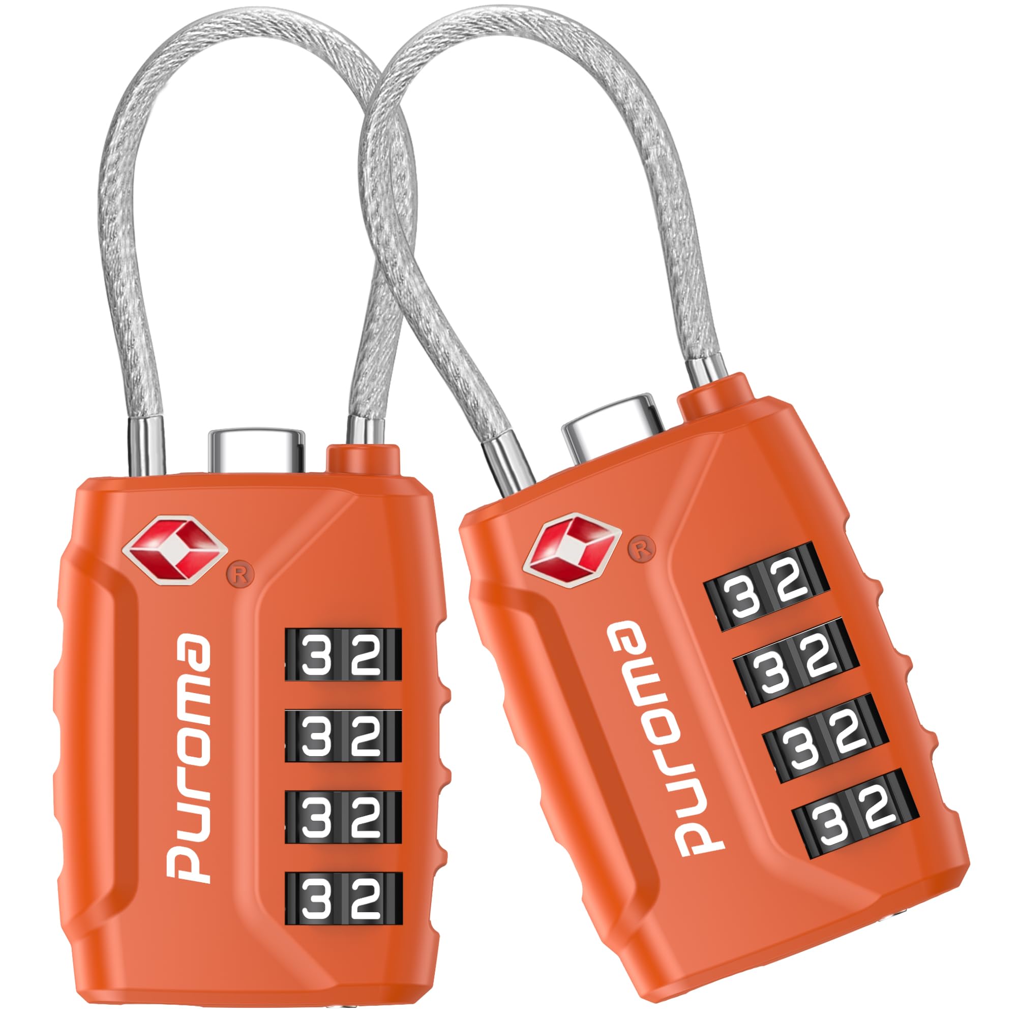Puroma 2 Pack TSA Approved Luggage Locks - Secure 4 Digit Combination Travel Locks with Resettable Code & Durable Zinc Alloy Body for Suitcases, Backpacks, Gym Lockers & Toolboxes (Orange) - Ideal for Air Travel, School, Work & Outdoor Adventures