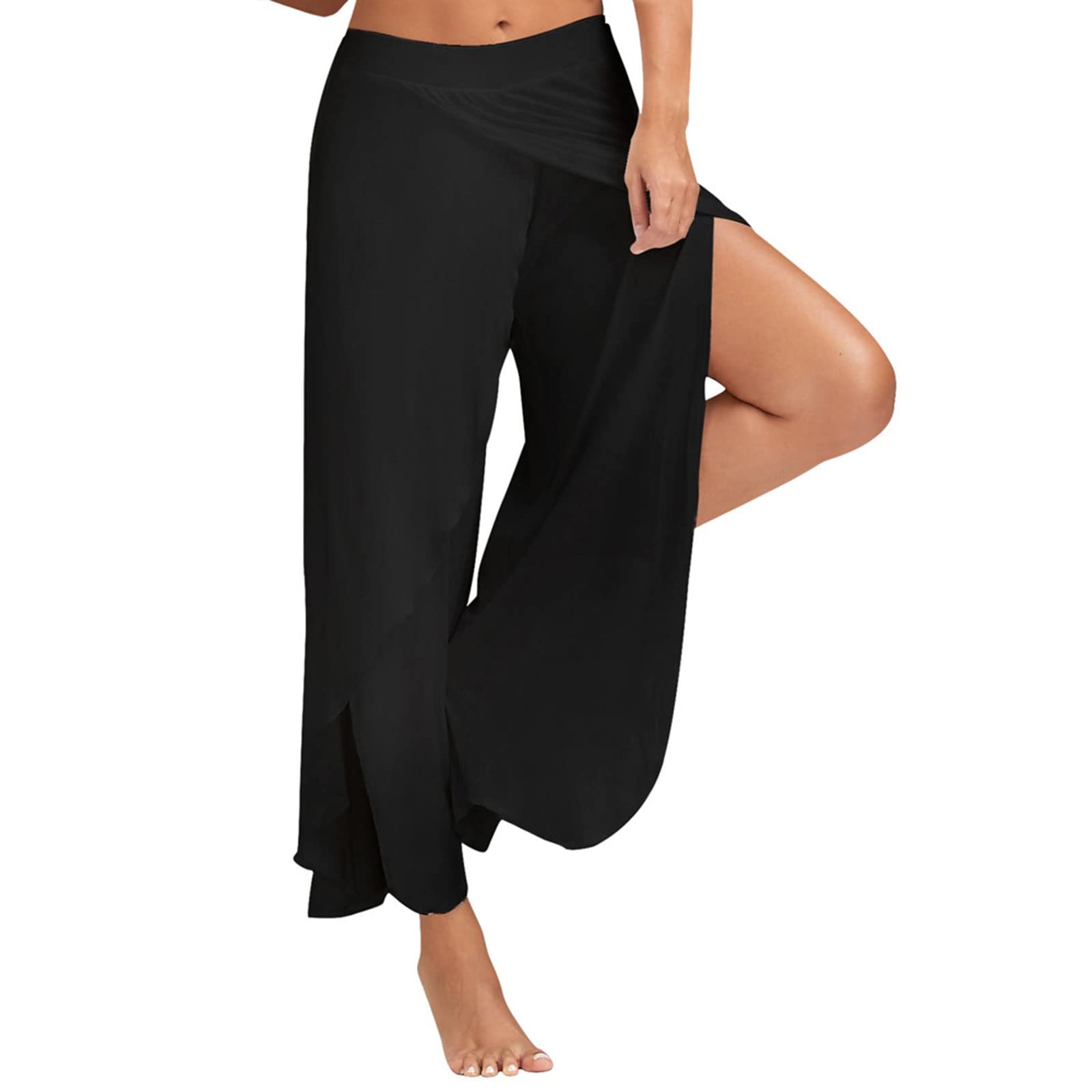 Black Women's Summer & Fall Flowy Sexy Basic Sports Gym Pants - Comfortable Workout Leggings for Yoga, Running & Fitness (4XL) - Perfect for Gym, Lounge & Casual Wear
