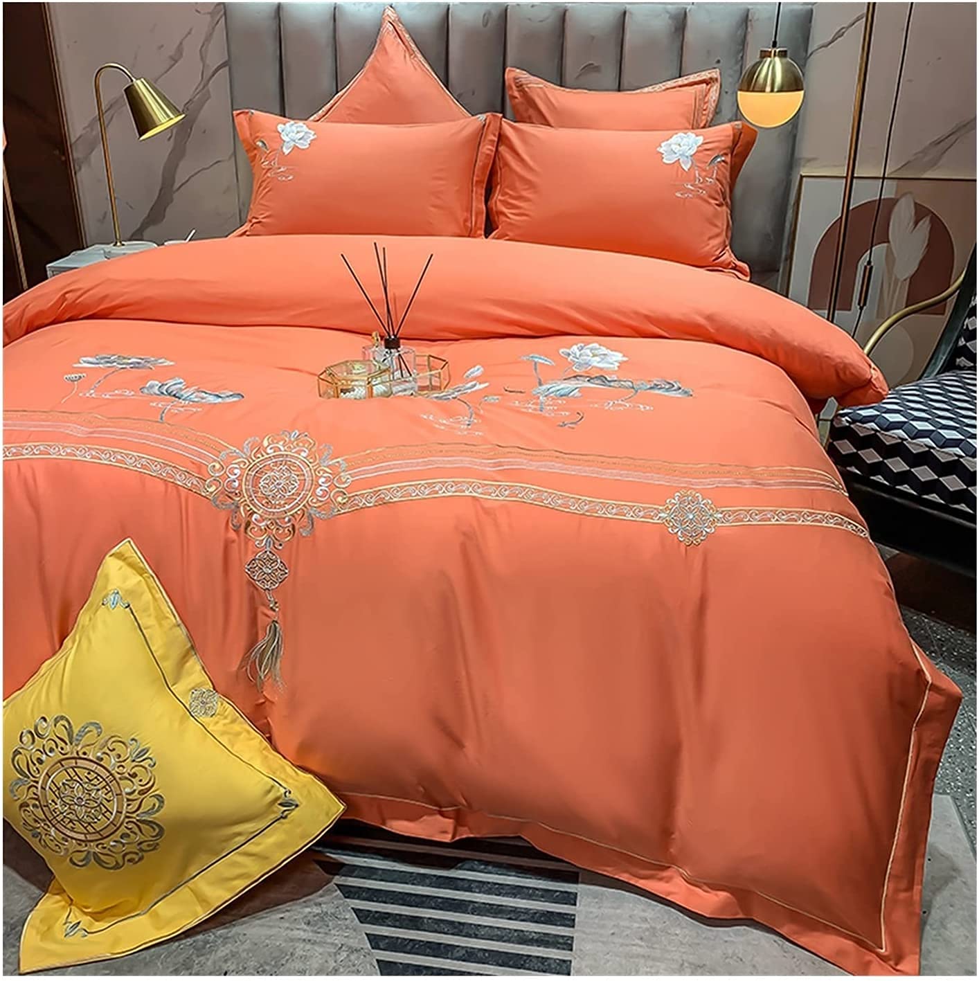 Luxury 100% Cotton 4-Piece Bedding Set with Embroidery - Full/Queen/King/Twin Size Duvet Cover & Pillowcases for Home or Hotel Use | Soft & Breathable Bed Sheets for Comfortable Sleep