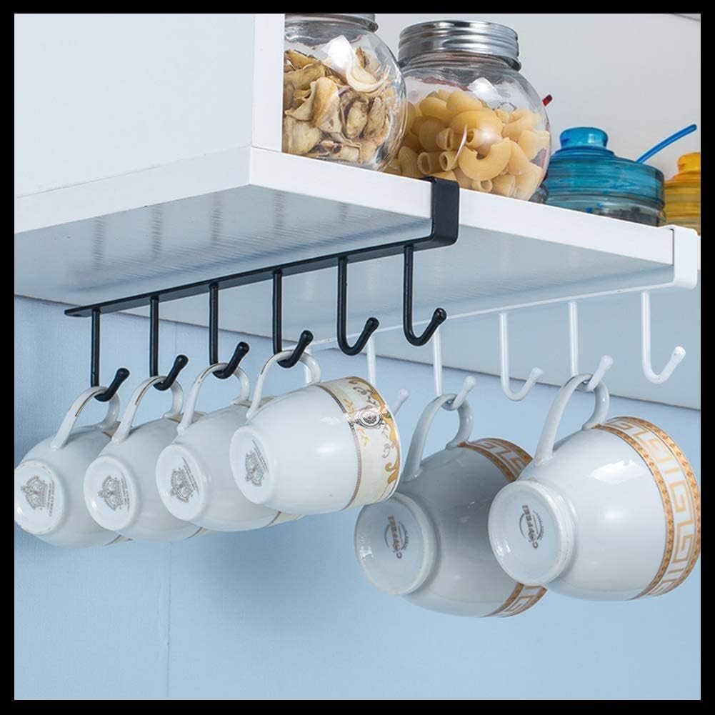 WSEYZ Under Shelf Cabinet Rack - 6 Hooks Organizer for Coffee Mugs, Wine Glasses, Keys & Scarves | Space Saving Kitchen & Closet Storage Solution | Perfect for Small Spaces & Home Organization