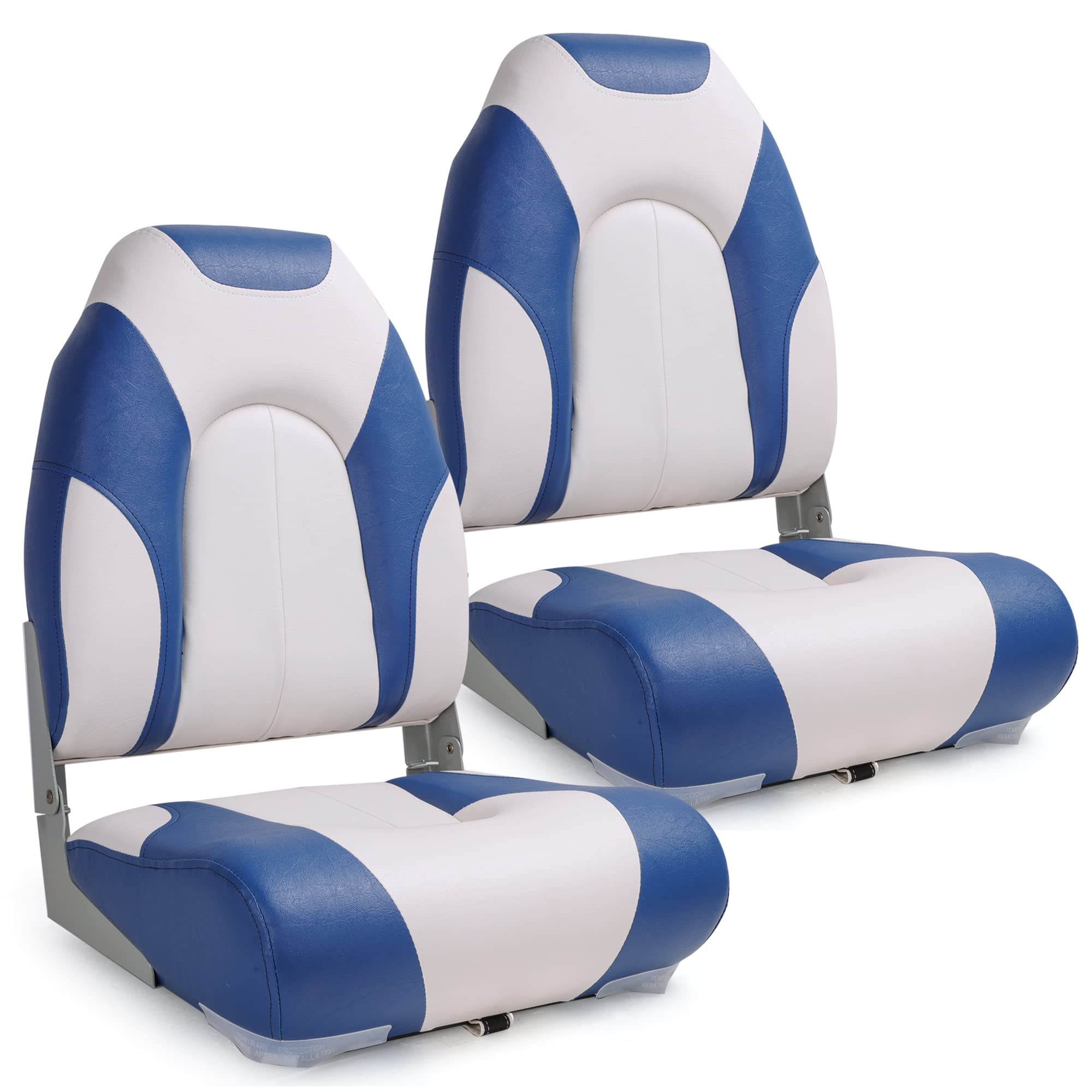 Premium High Back Folding Boat Seat for Fishing & Boating - Heavy Duty Marine Grade with Stainless Steel Hardware - Perfect for Pontoon, Deck & Offshore Boats