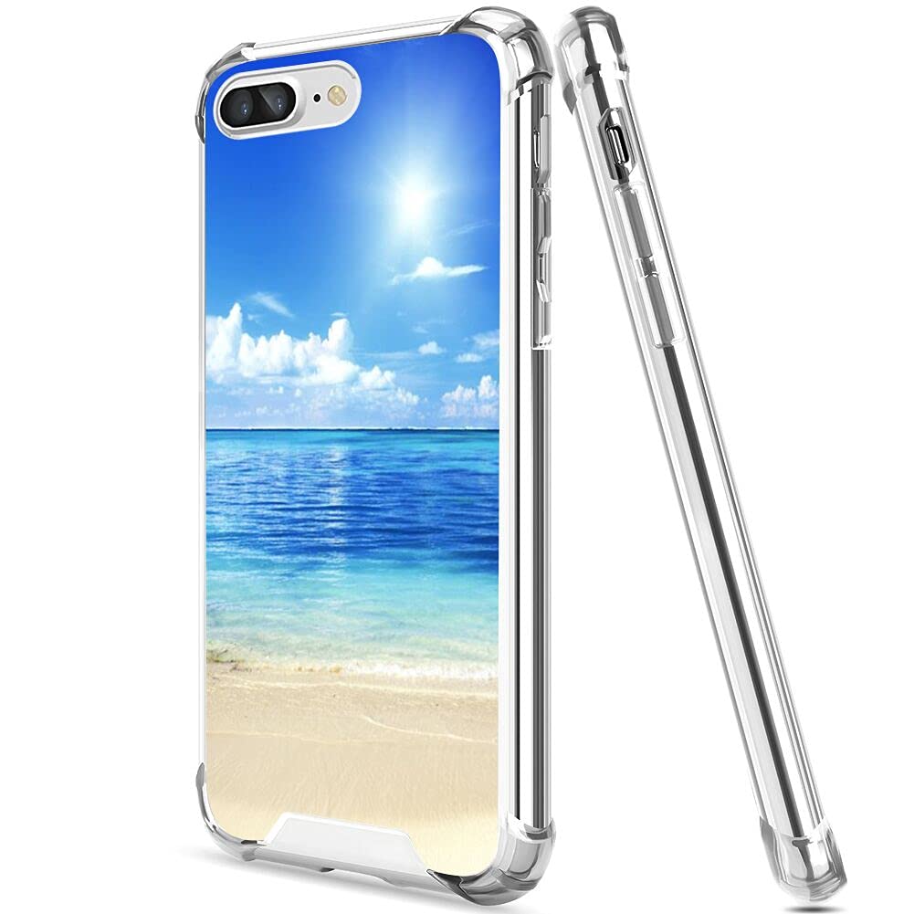 IPKaKa iPhone 7 Plus/8 Plus Case - Slim Beach Pattern TPU Bumper with Transparent Full-Body Protection | Perfect for Summer Travel & Outdoor Activities
