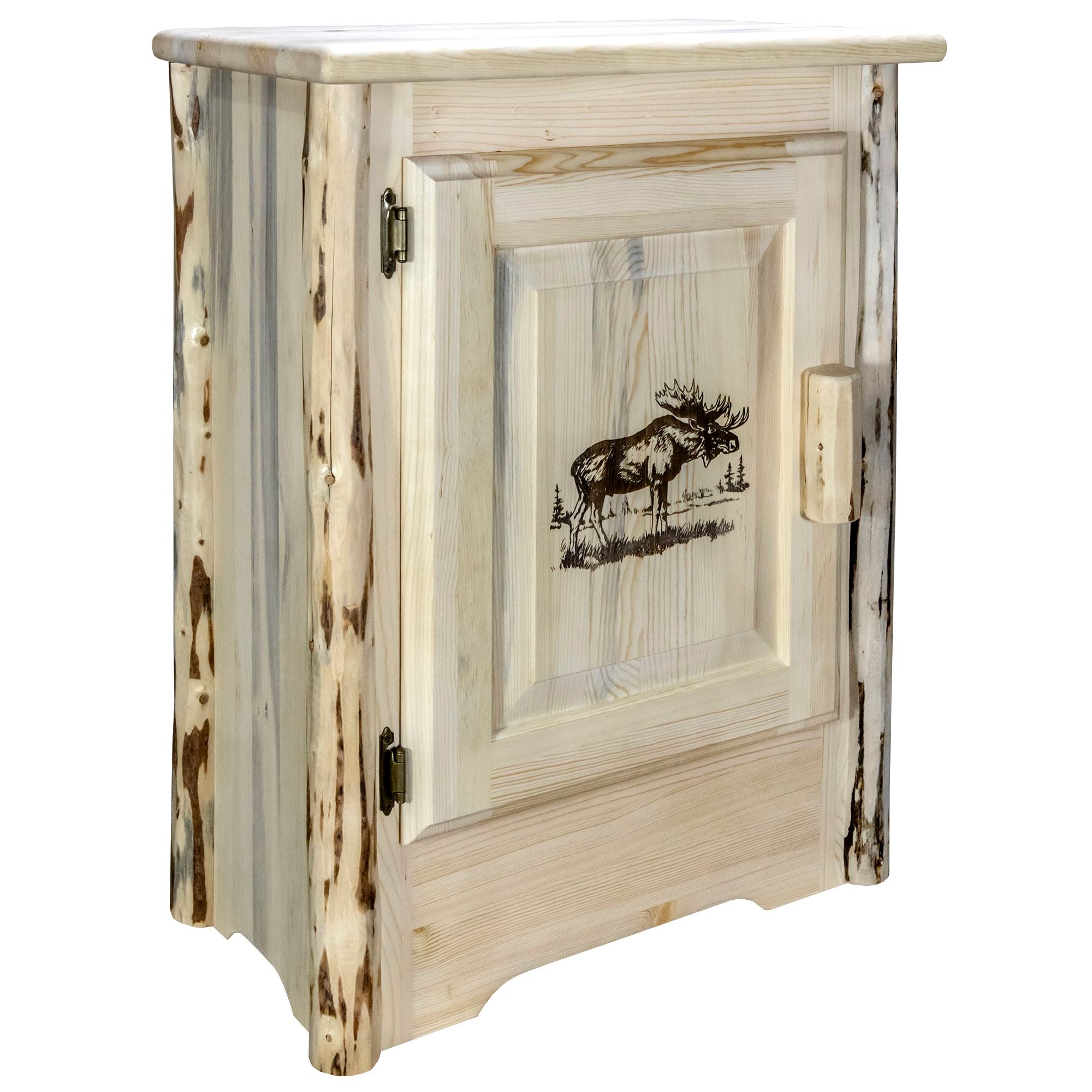 Montana Accent Cabinet with Laser Engraved Design - Left Hinged Door - Rustic Wood Side Table for Living Room, Bedroom & Entryway Storage