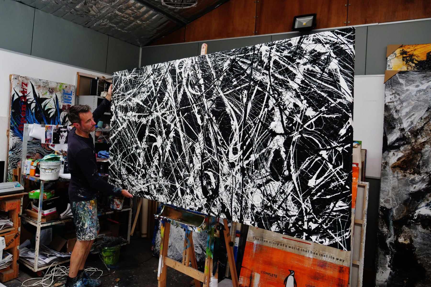 240cm x 120cm Black White Textured Abstract Wall Art Painting - Modern Home Decor for Living Room, Bedroom & Office | Brain Freezer Collection